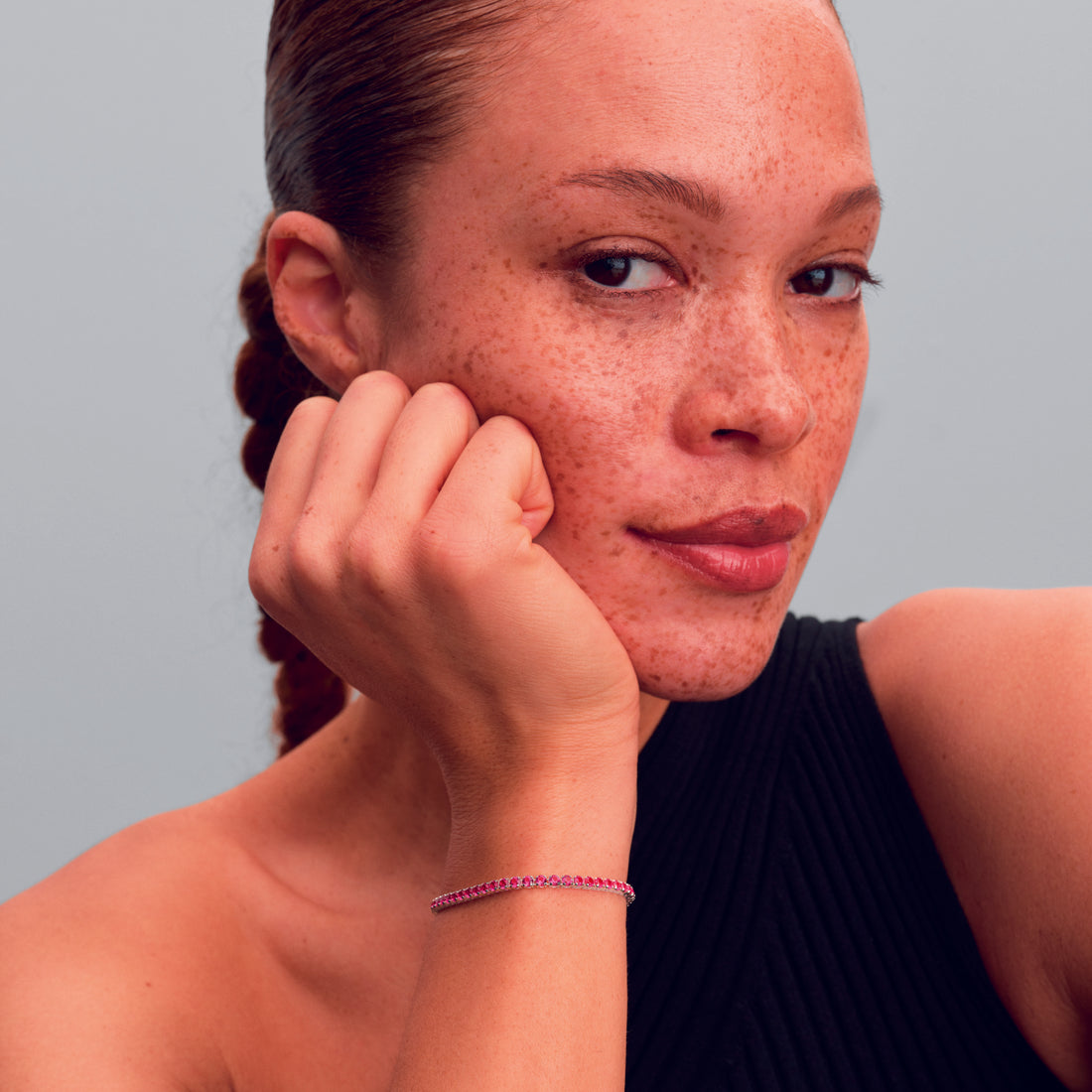 Sterling Silver Tennis Bracelet With Dark Phlox Pink Crystal