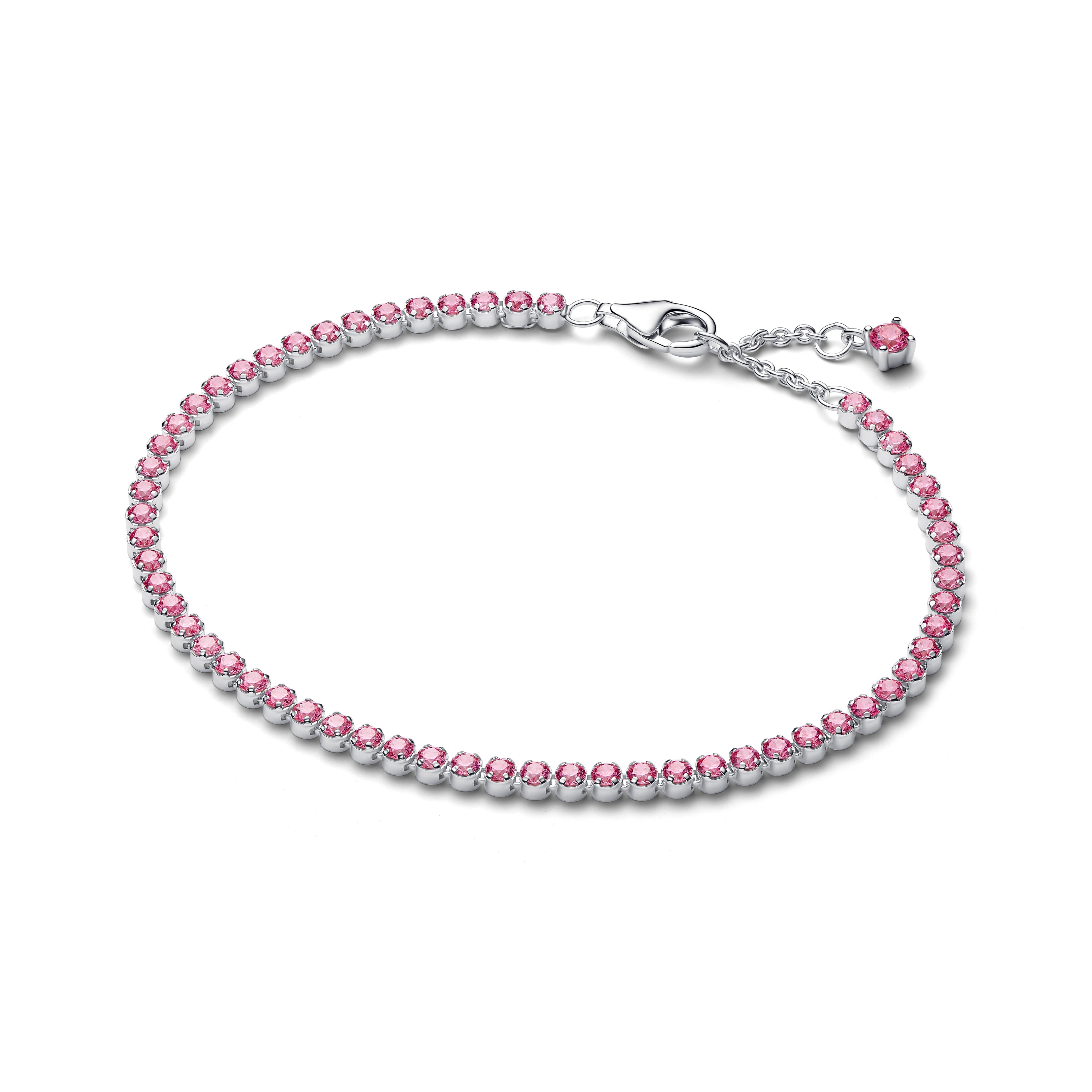 Sterling Silver Tennis Bracelet With Fancy Pink Cubic Zirconia