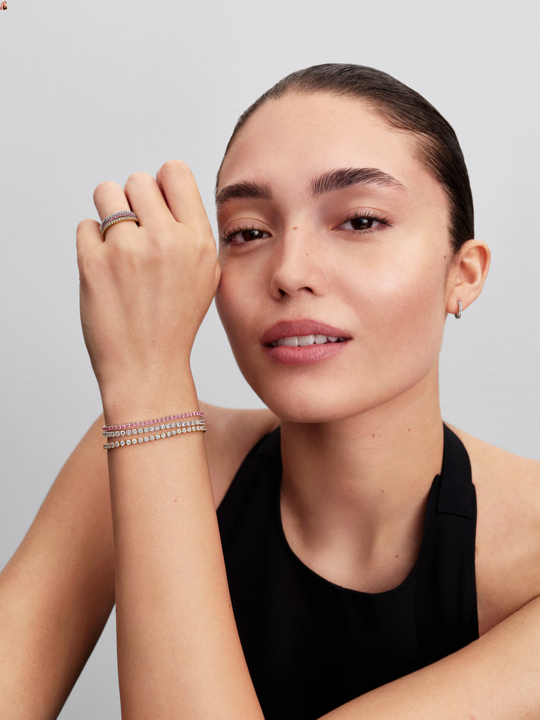 Sterling Silver Tennis Bracelet With Fancy Pink Cubic Zirconia