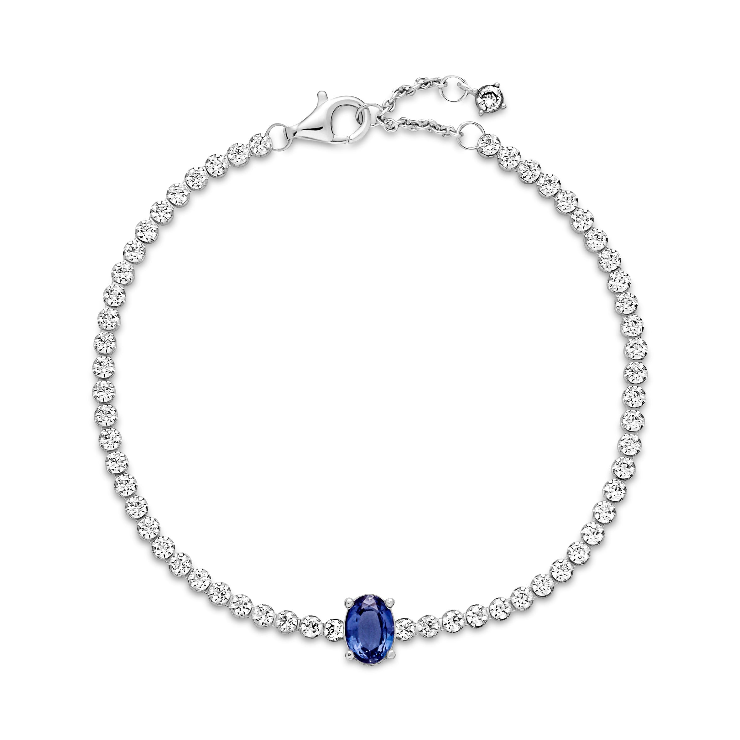 Sterling Silver Tennis Bracelet With Princess Blue Crystal And Clear Cubic Zirconia