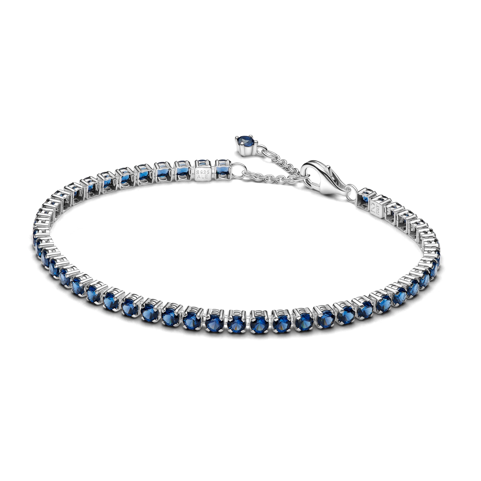 Sterling Silver Tennis Bracelet With Royal Blue Crystal