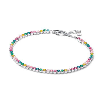 Sterling Silver Tennis Bracelet With Yellow, Blue, Phlox Pink, Green Crystal, Pink, Clear And Fancy Pink Cubic Zirconia