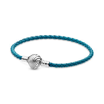 Sterling Silver Turquoise Braided Leather Bracelet And Shell Clasp