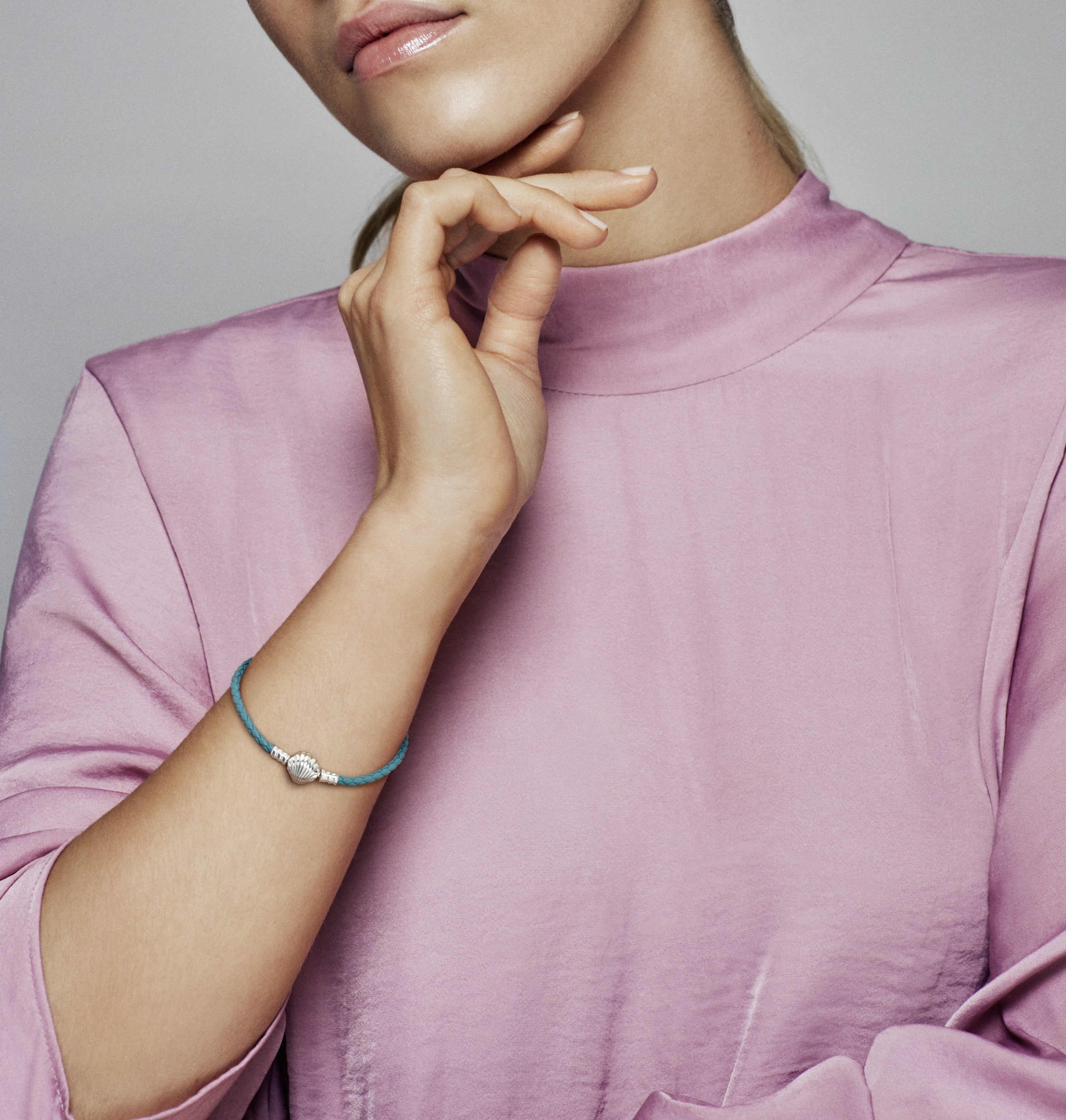 Sterling Silver Turquoise Braided Leather Bracelet And Shell Clasp