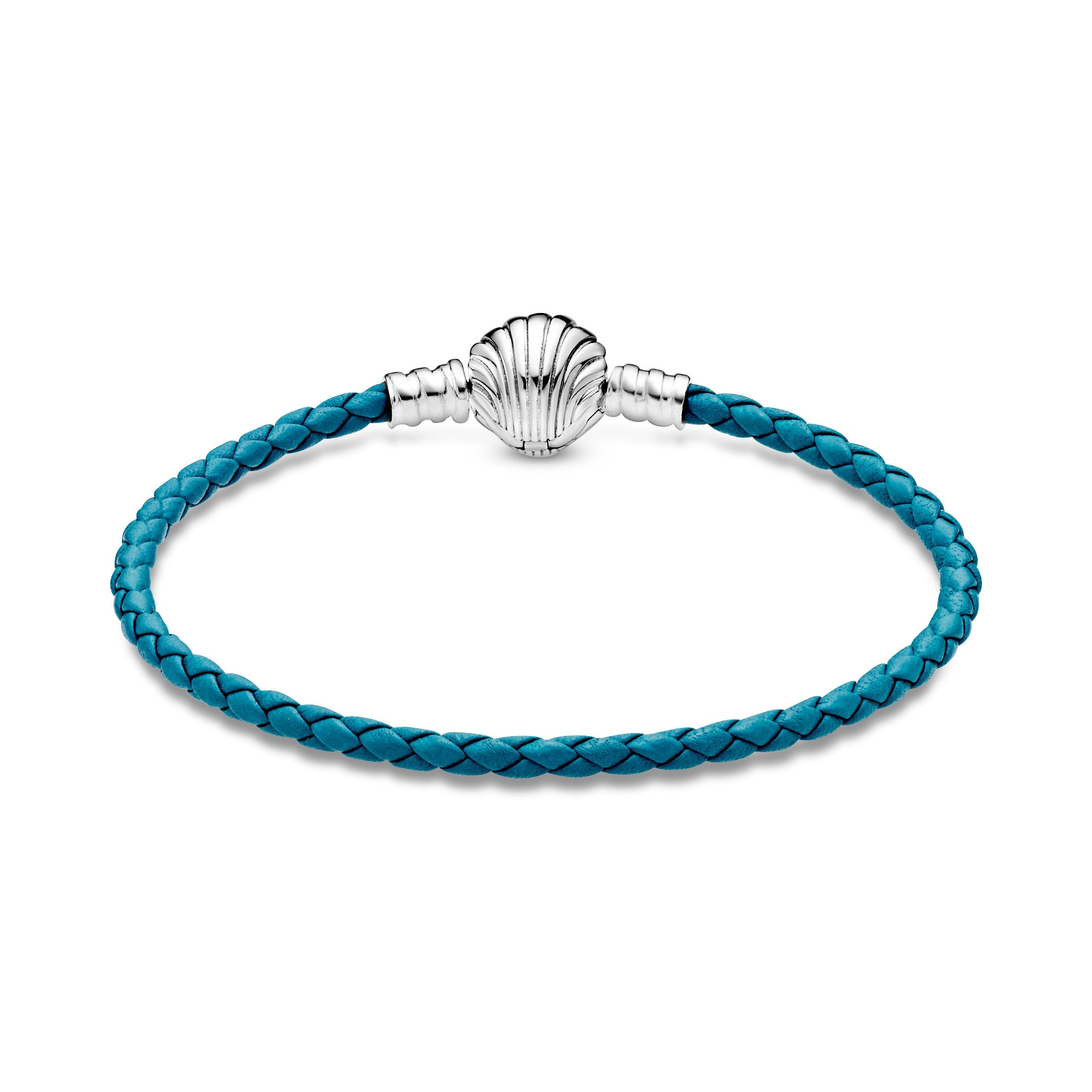 Sterling Silver Turquoise Braided Leather Bracelet And Shell Clasp