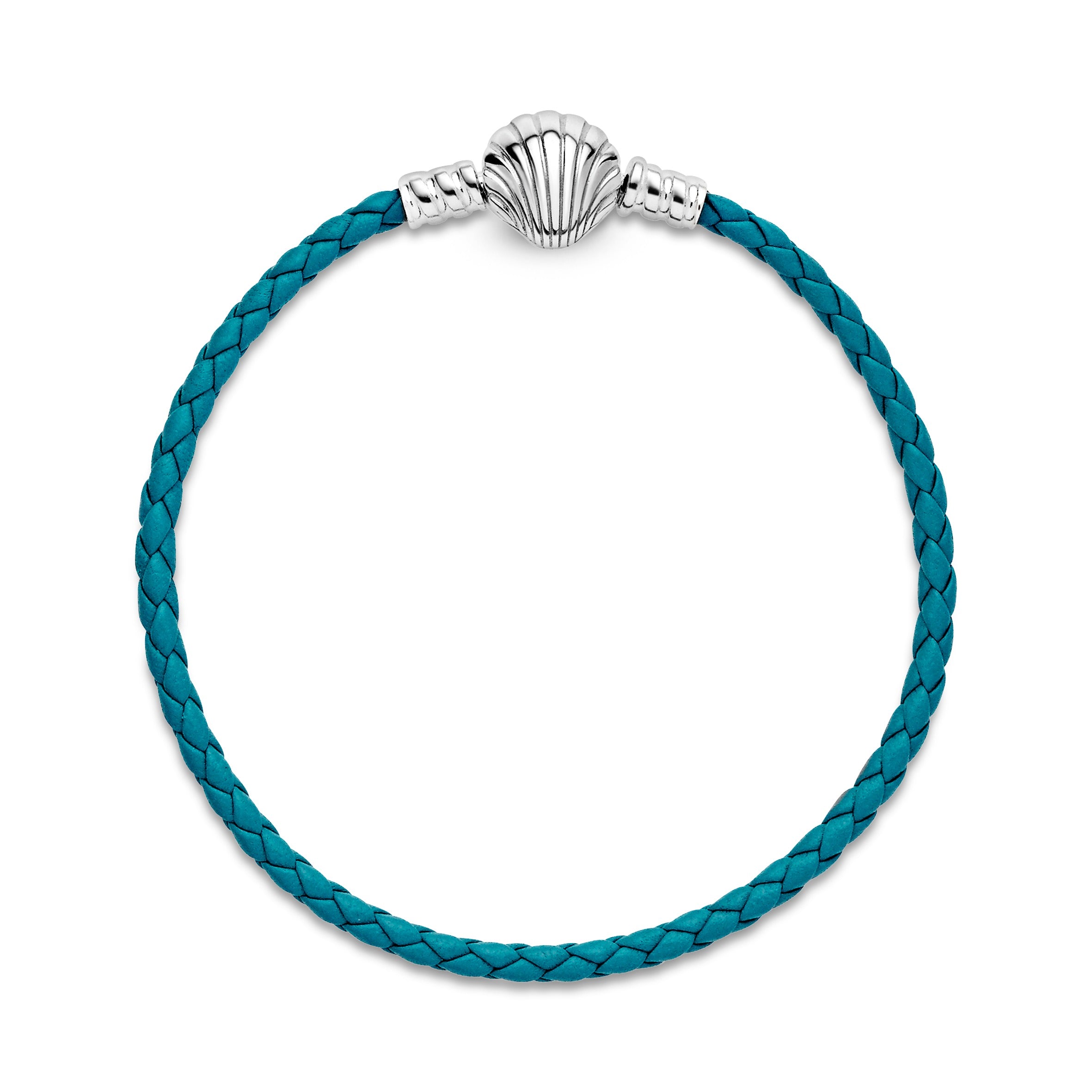 Sterling Silver Turquoise Braided Leather Bracelet And Shell Clasp