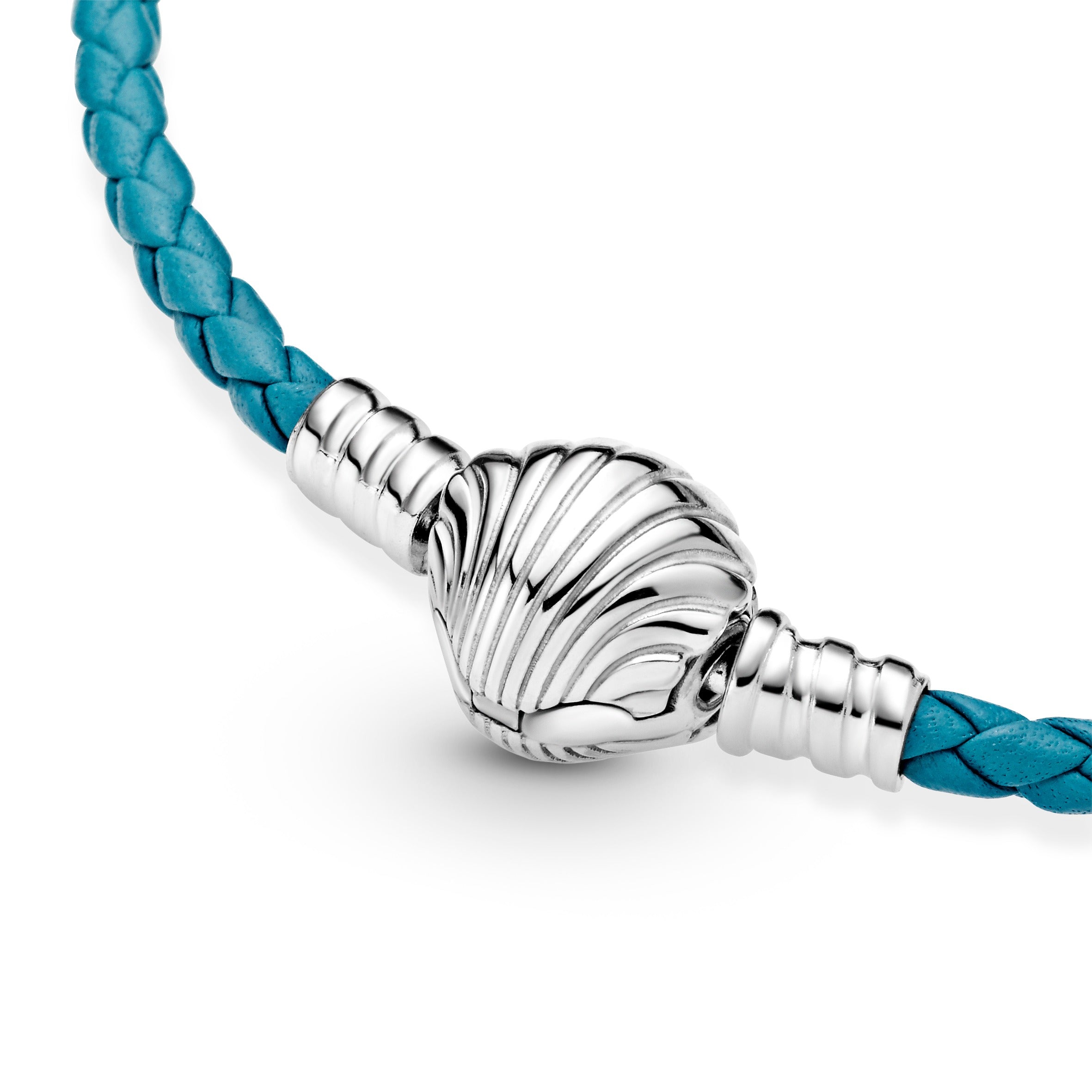Sterling Silver Turquoise Braided Leather Bracelet And Shell Clasp