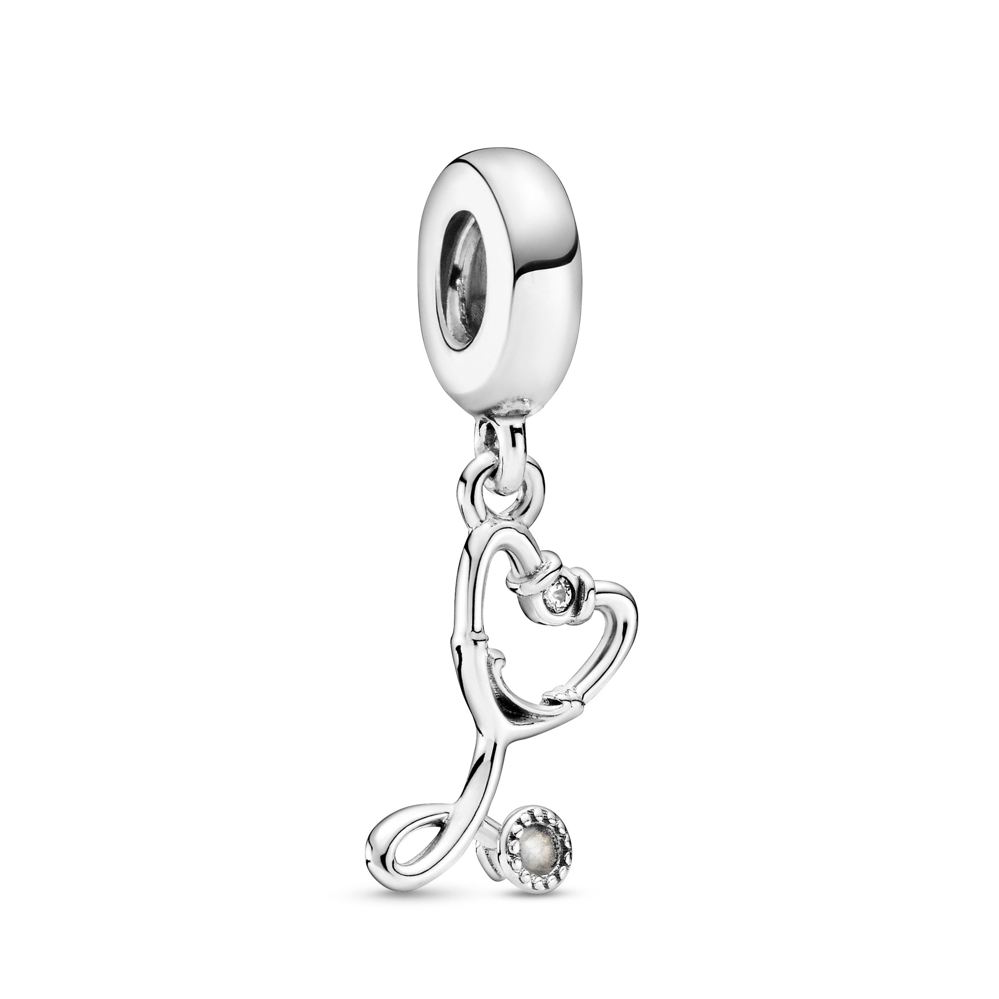 Stethoscope Sterling Silver Dangle With Clear Cubic Zirconia