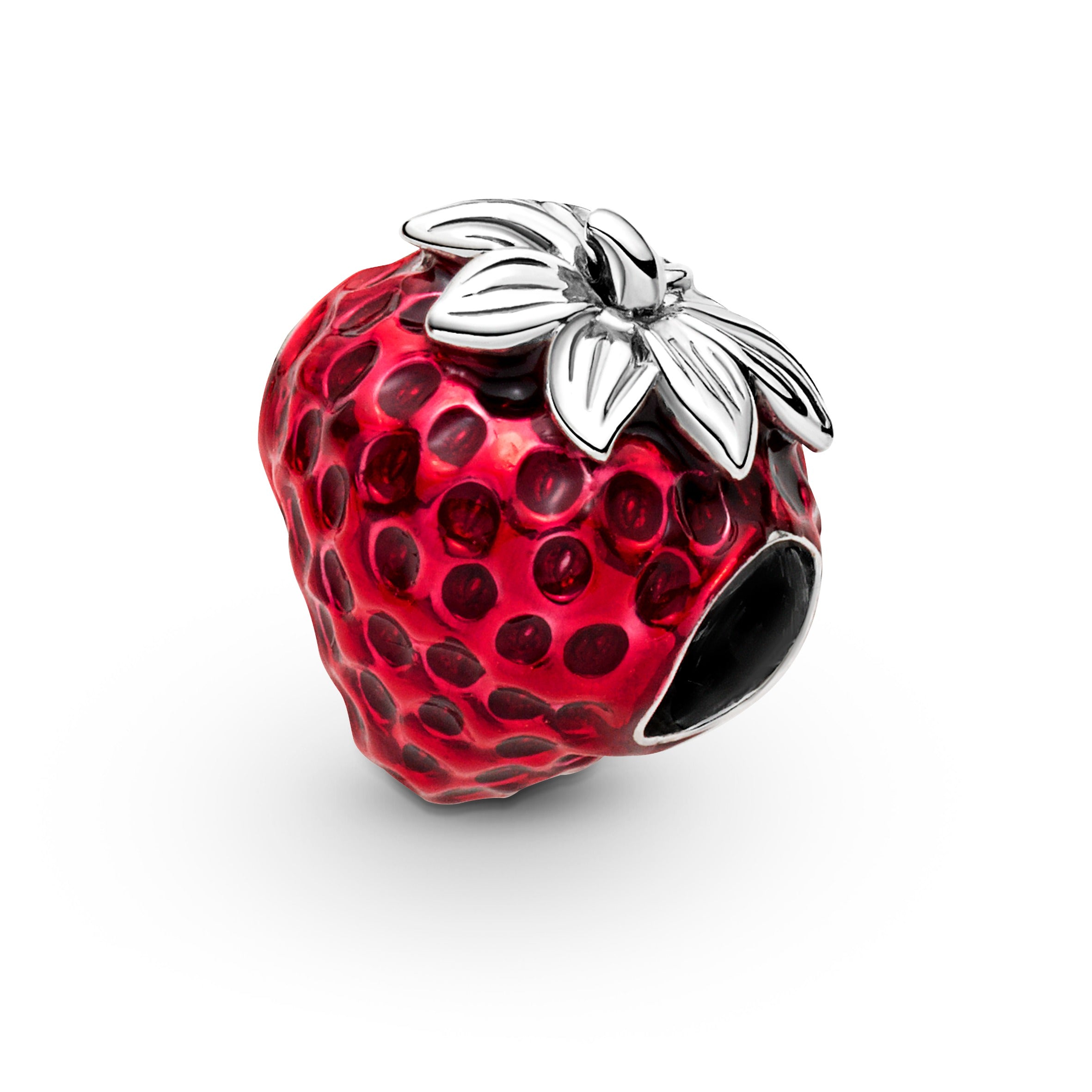 Strawberry Sterling Silver Charm With Transparent Red Enamel