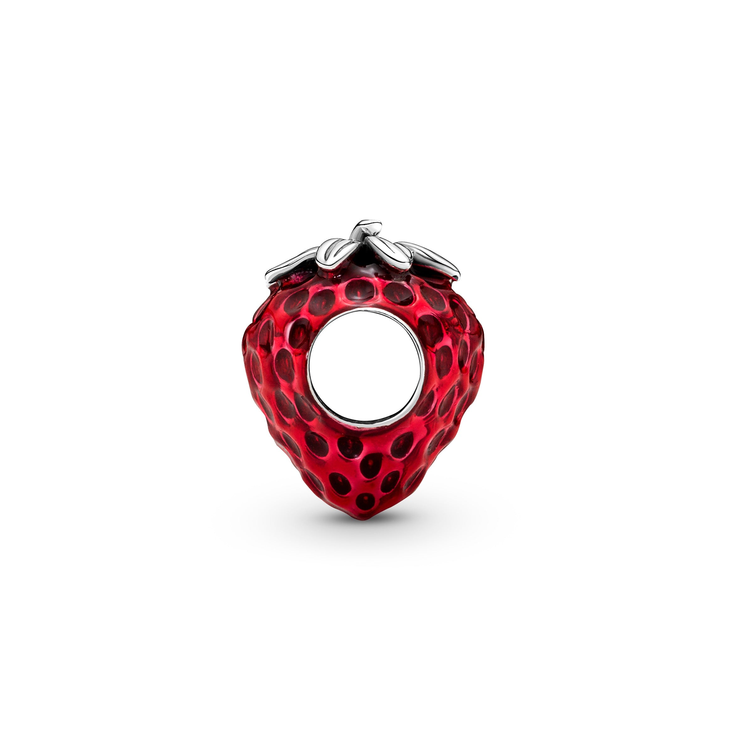 Strawberry Sterling Silver Charm With Transparent Red Enamel