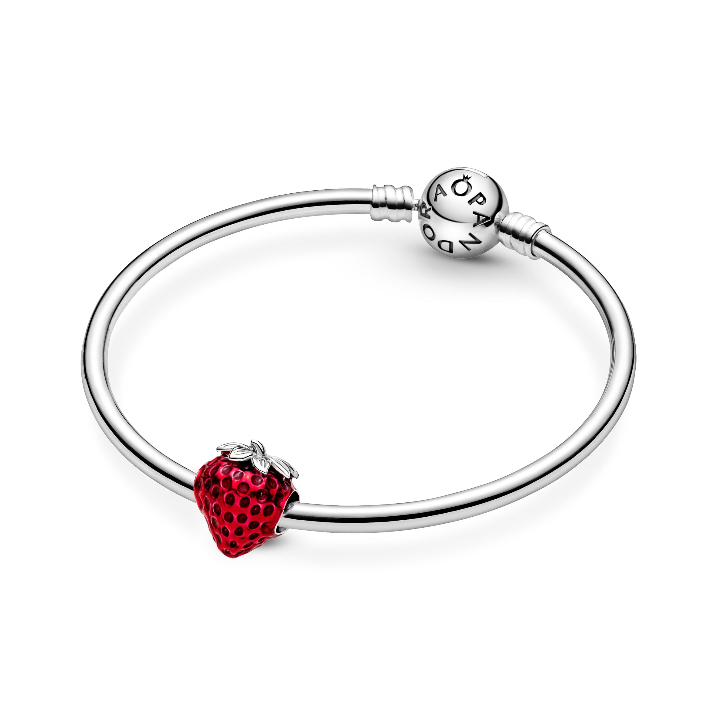Strawberry Sterling Silver Charm With Transparent Red Enamel