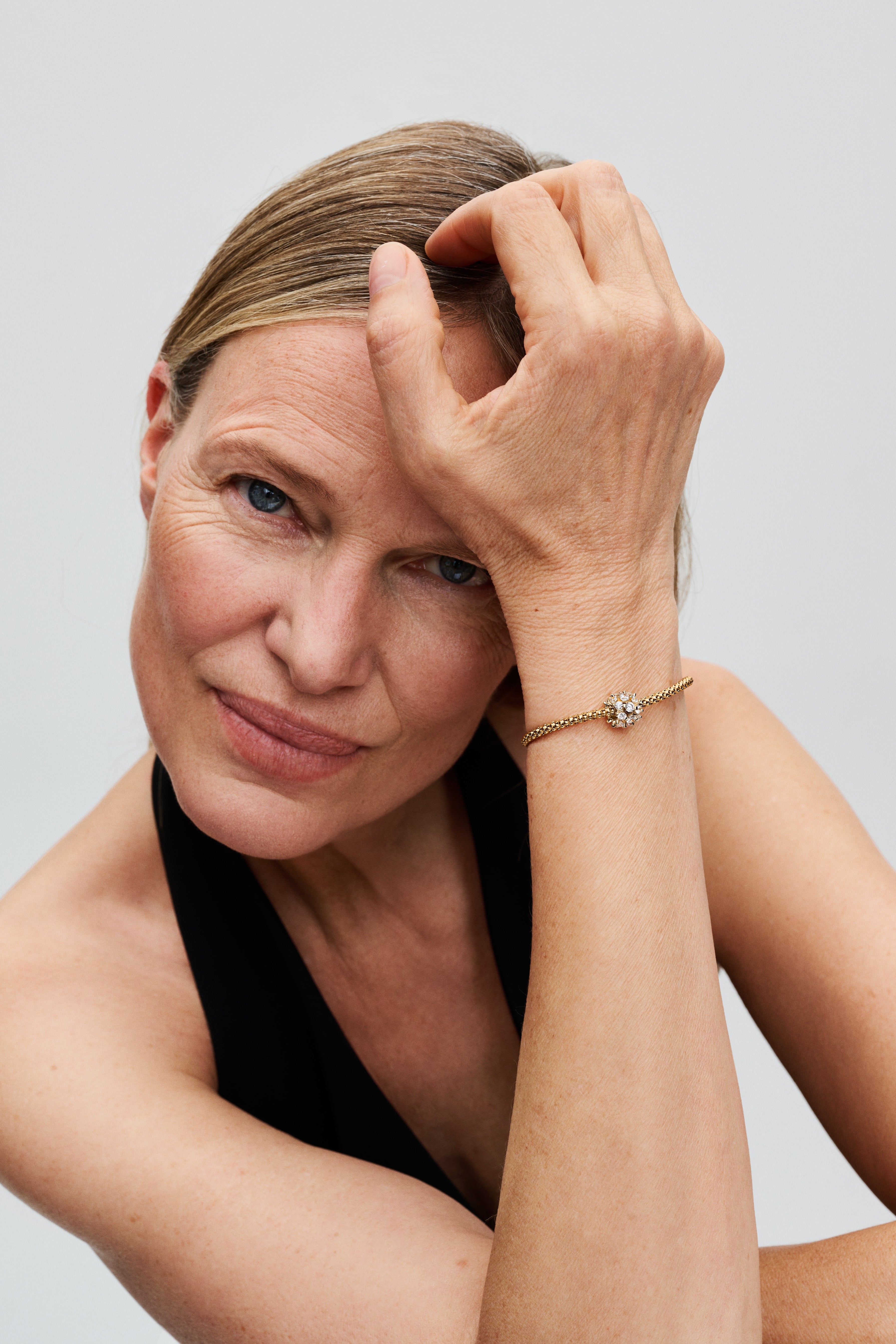 Studded Chain 14K Gold-Plated Bracelet With Heart Clasp