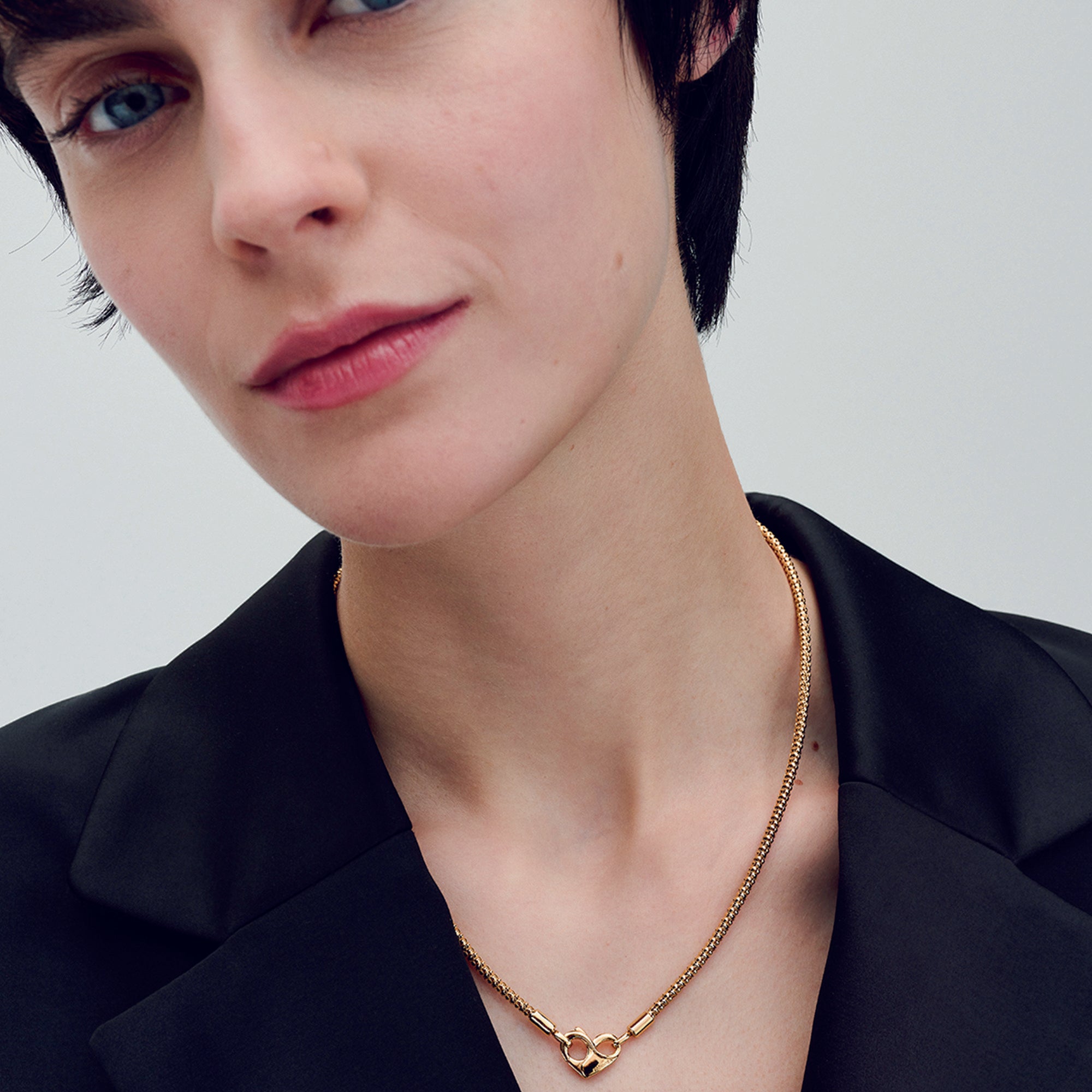 Studded Chain 14K Gold-Plated Necklace With Heart Clasp