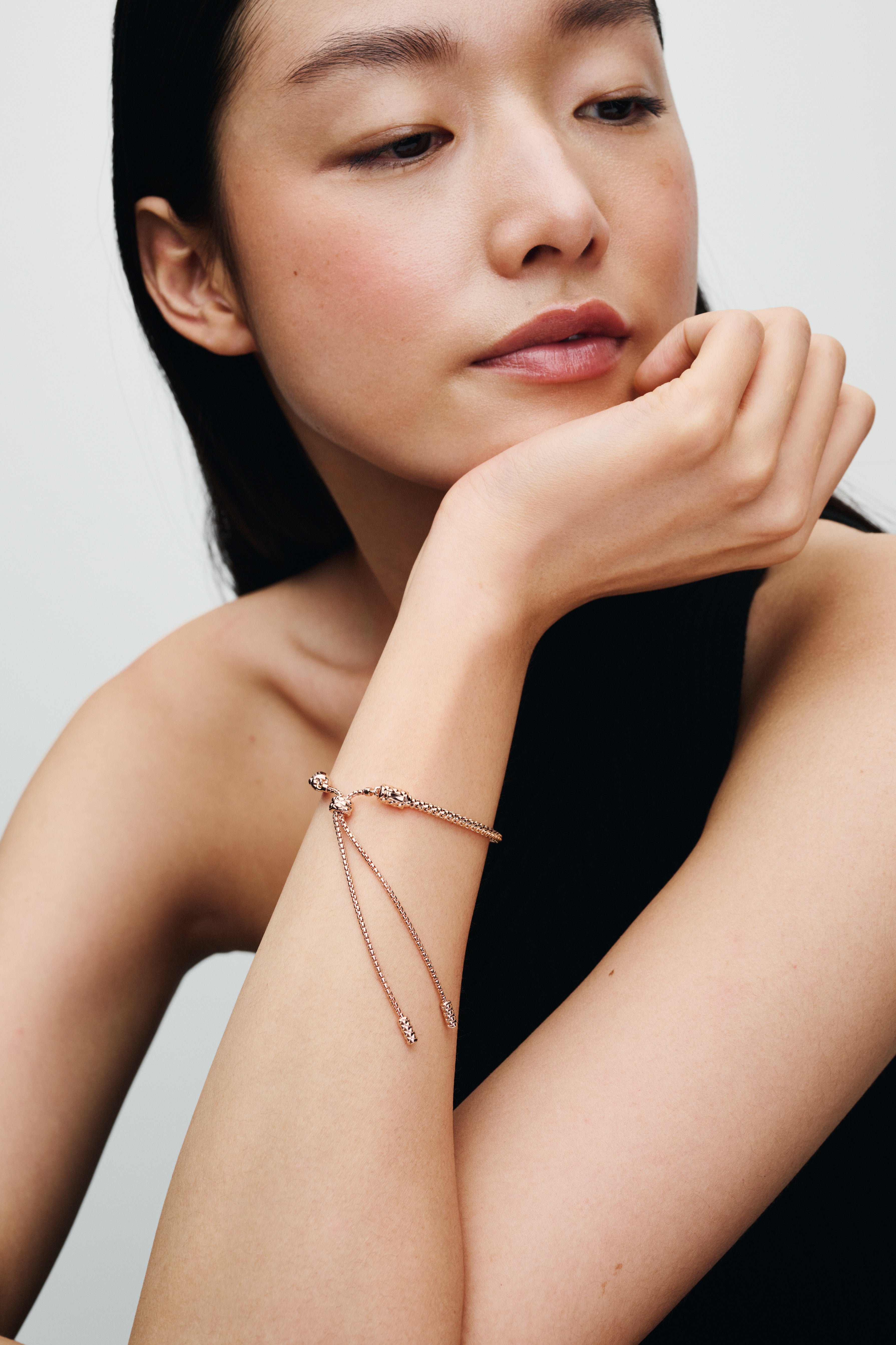 Studded Chain 14K Rose Gold-Plated Sliding Bracelet