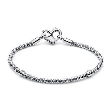 Studded Chain Sterling Silver Bracelet With Heart Clasp