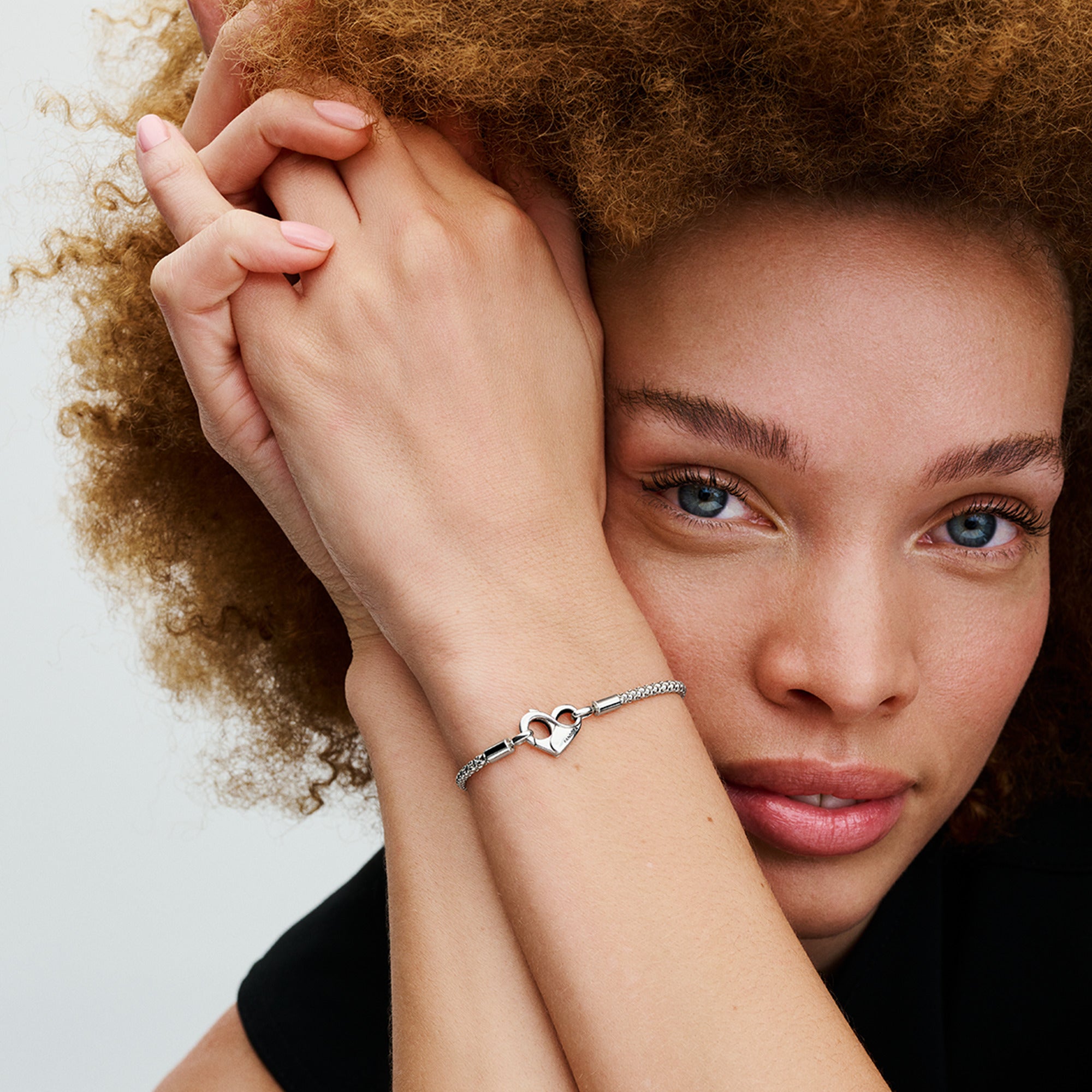 Studded Chain Sterling Silver Bracelet With Heart Clasp