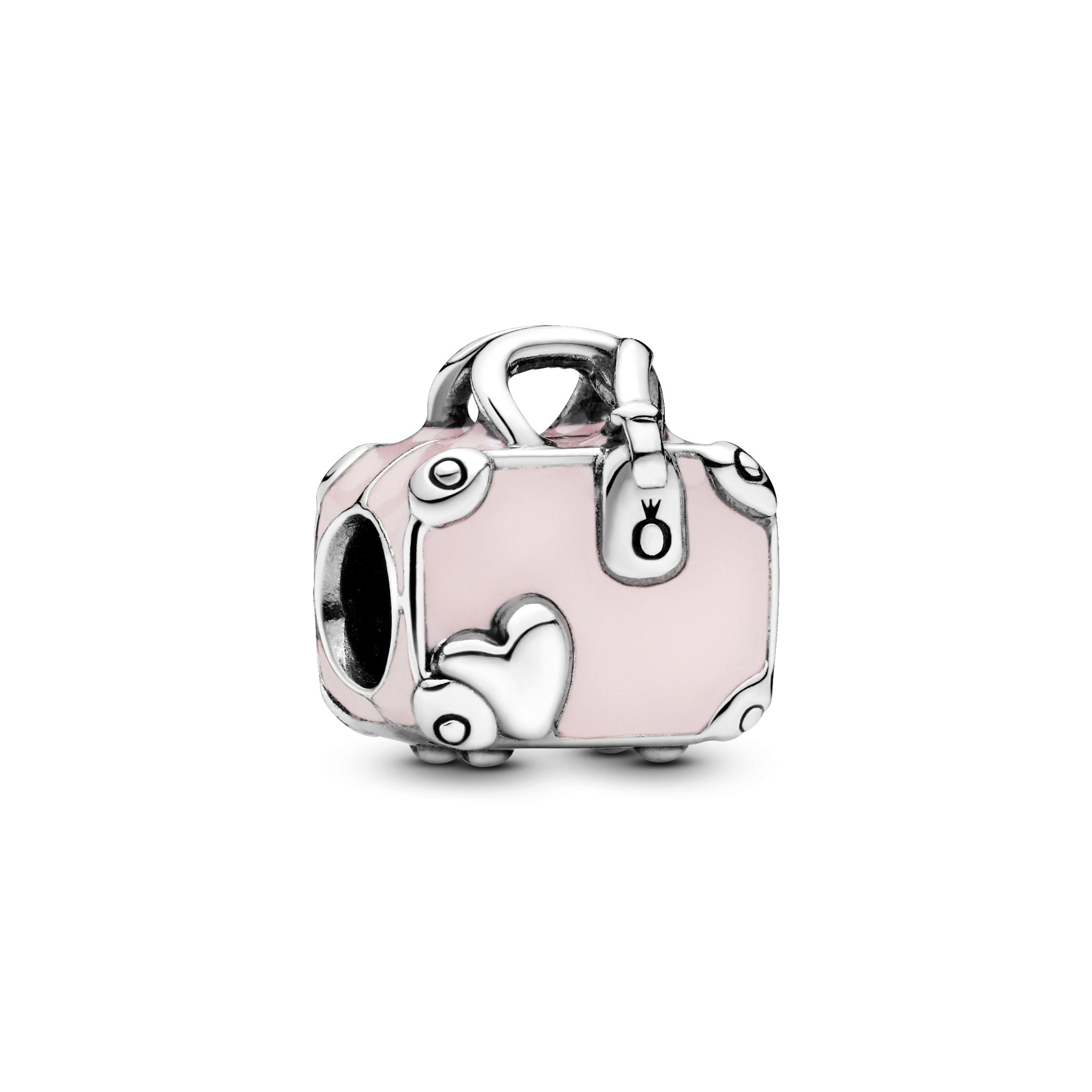 Suitcase Silver Charm With Pink Enamel