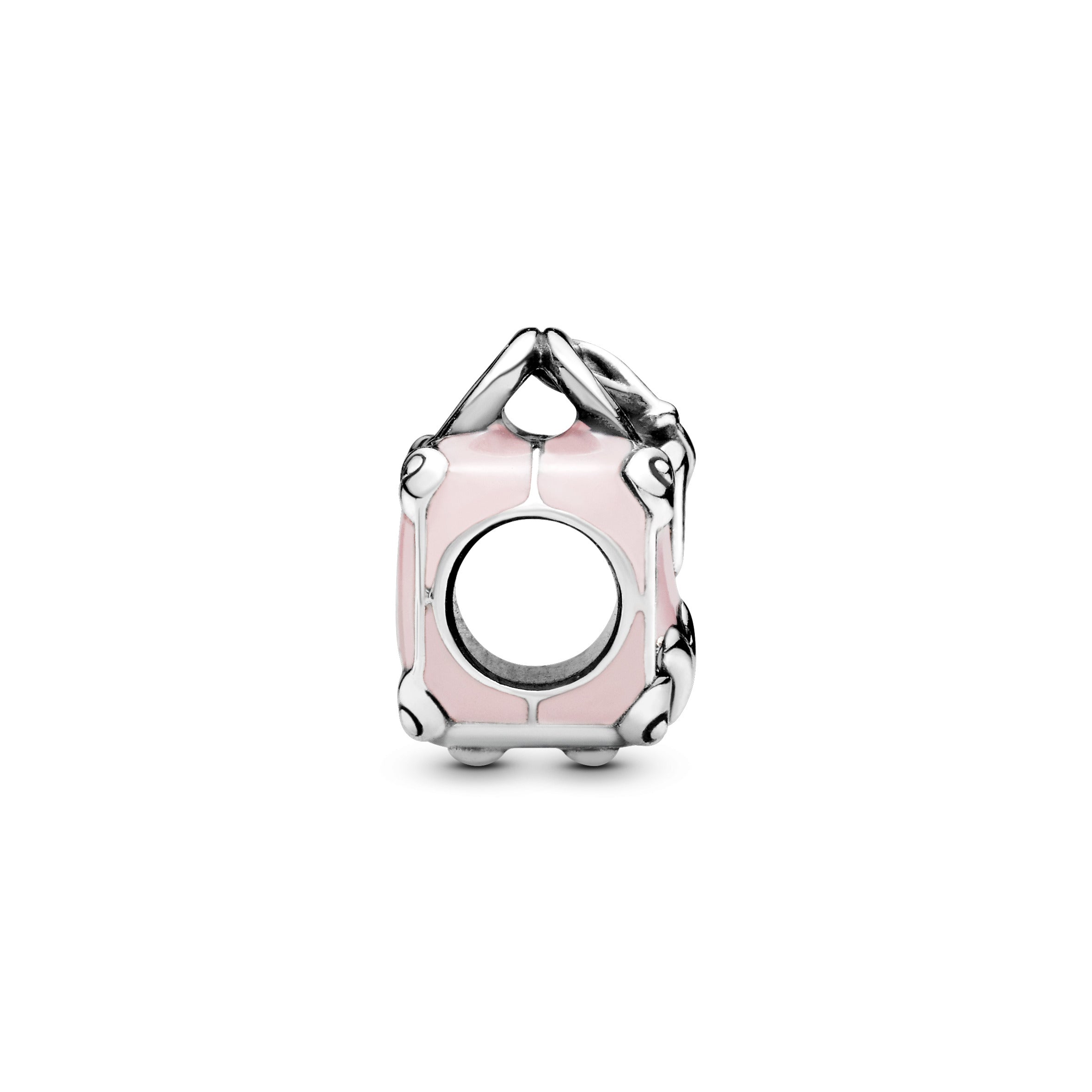 Suitcase Silver Charm With Pink Enamel