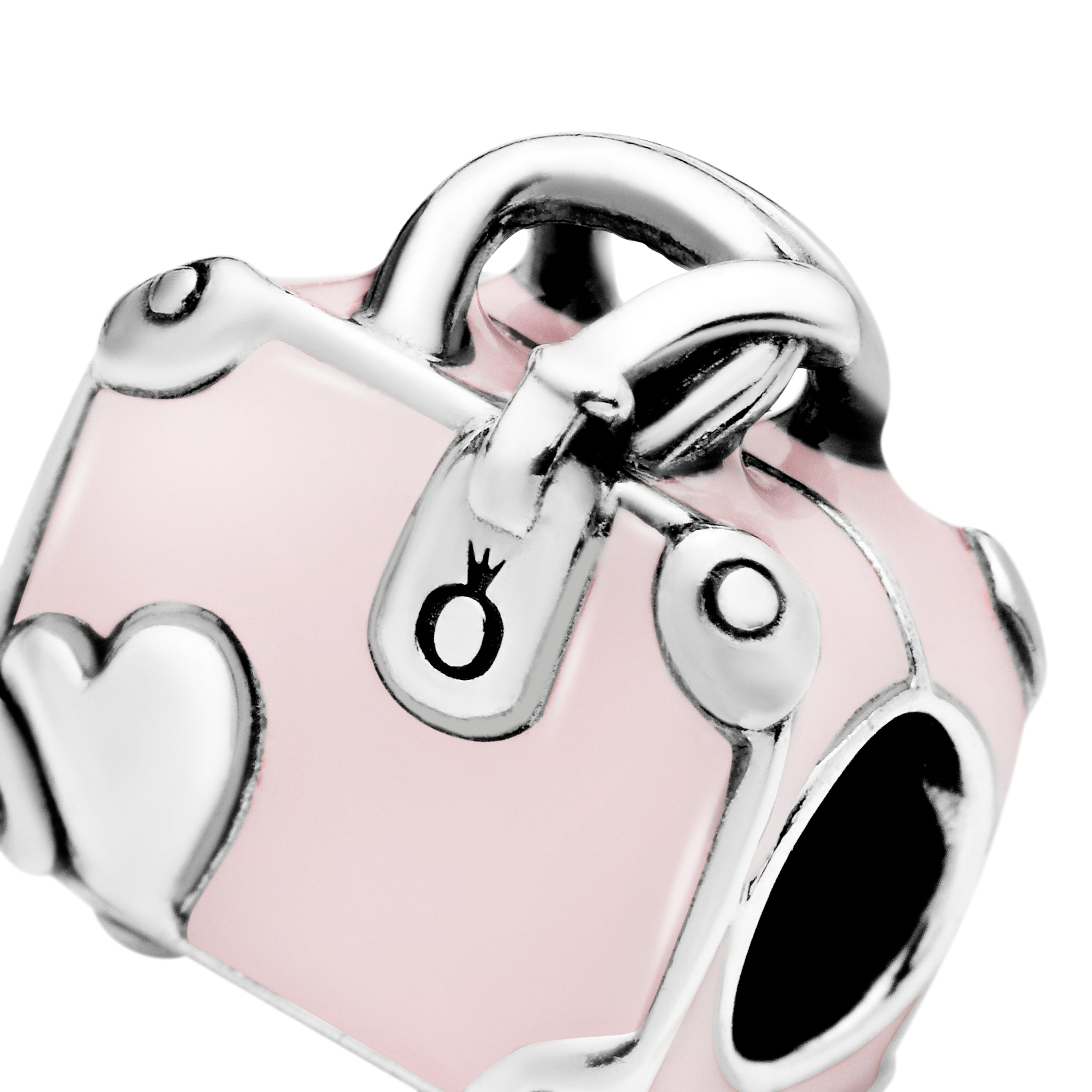 Suitcase Silver Charm With Pink Enamel
