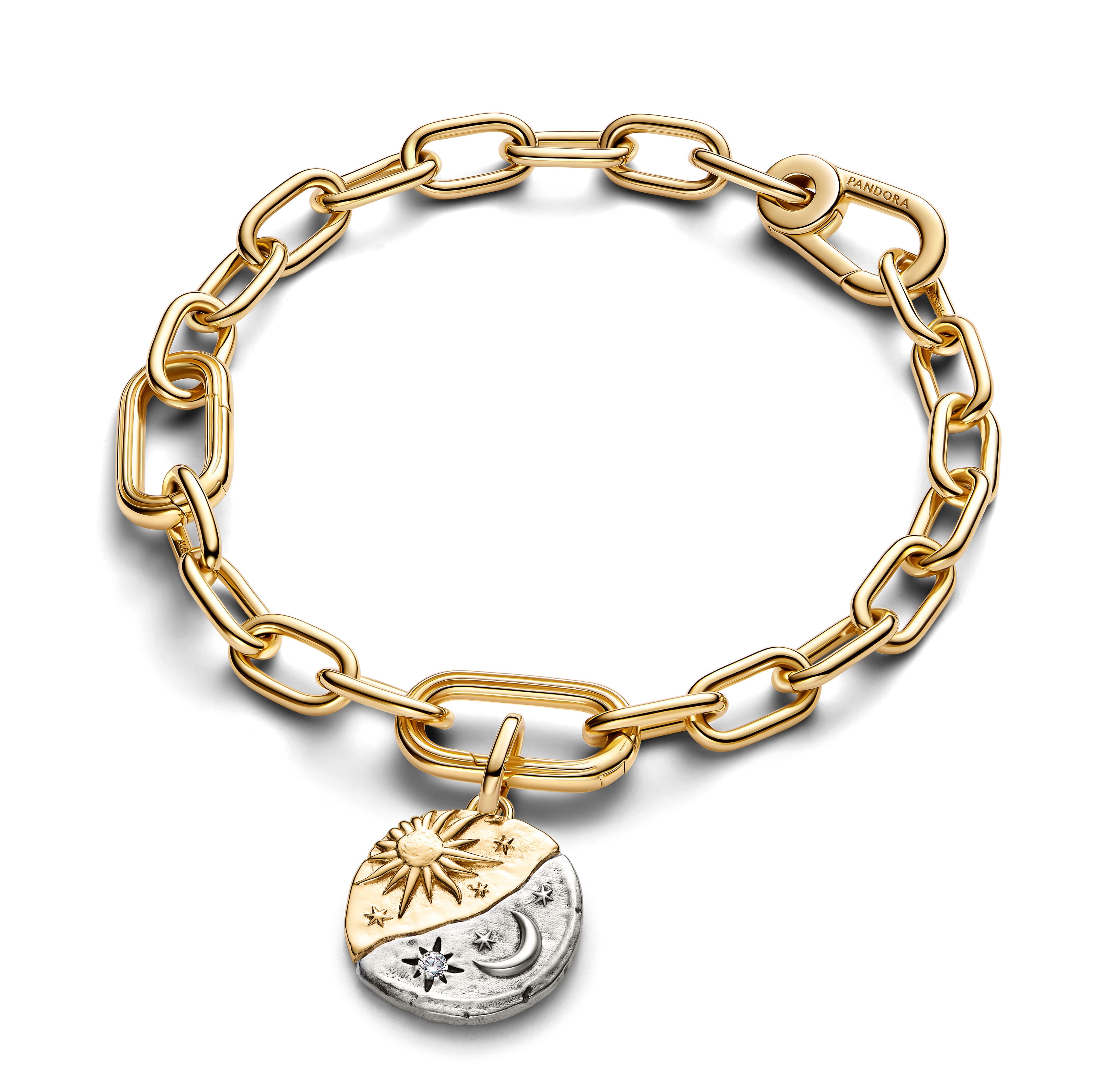 Sun And Moon Sterling Silver And 14K Gold-Plated Medallion With Clear Cubic Zirconia