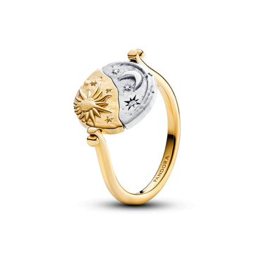 Sun And Moon Sterling Silver And 14K Gold-Plated Spinnable Ring With Clear Cubic Zirconia