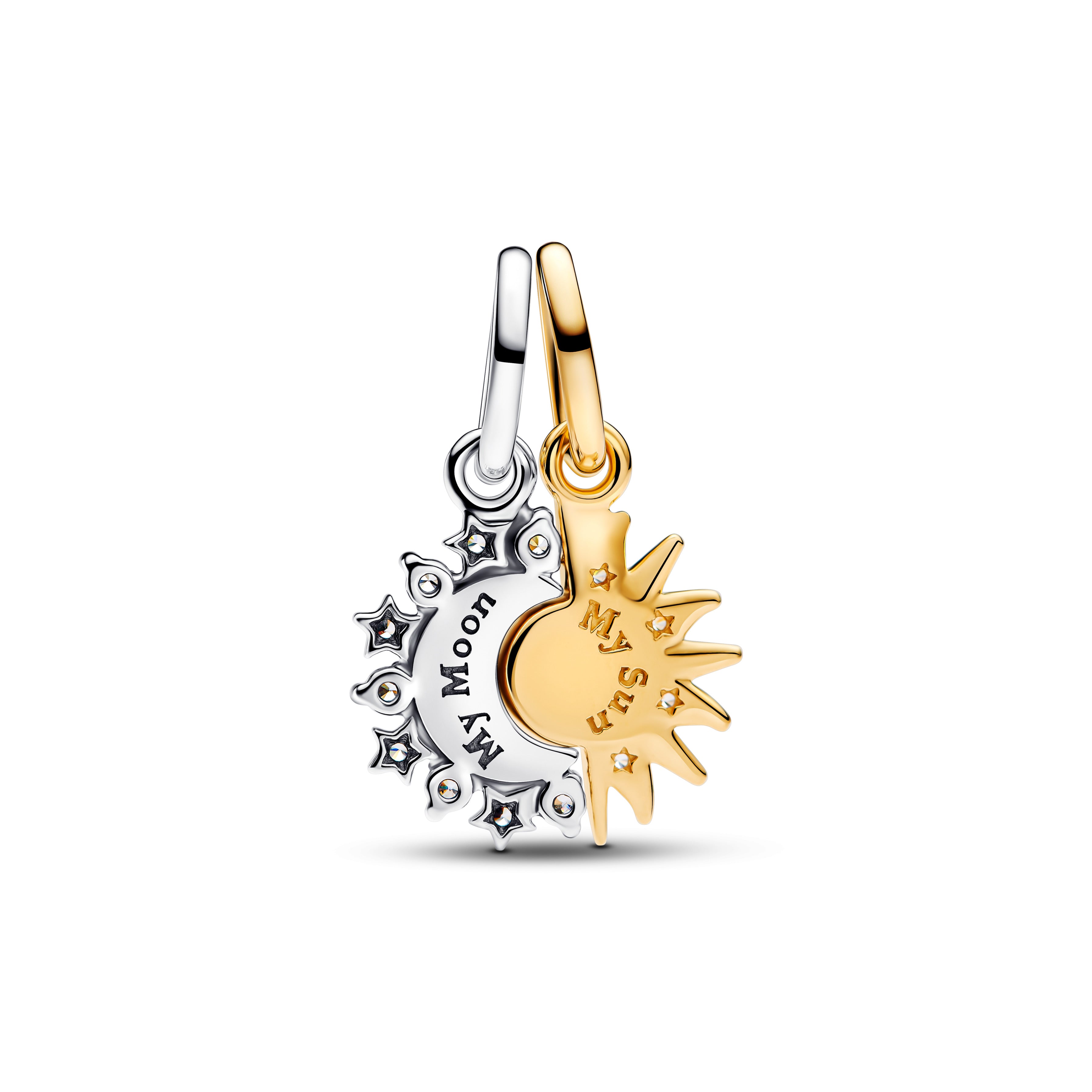 Sun And Moon Sterling Silver And 14K Gold-Plated Splittable Dangle With Clear Cubic Zirconia