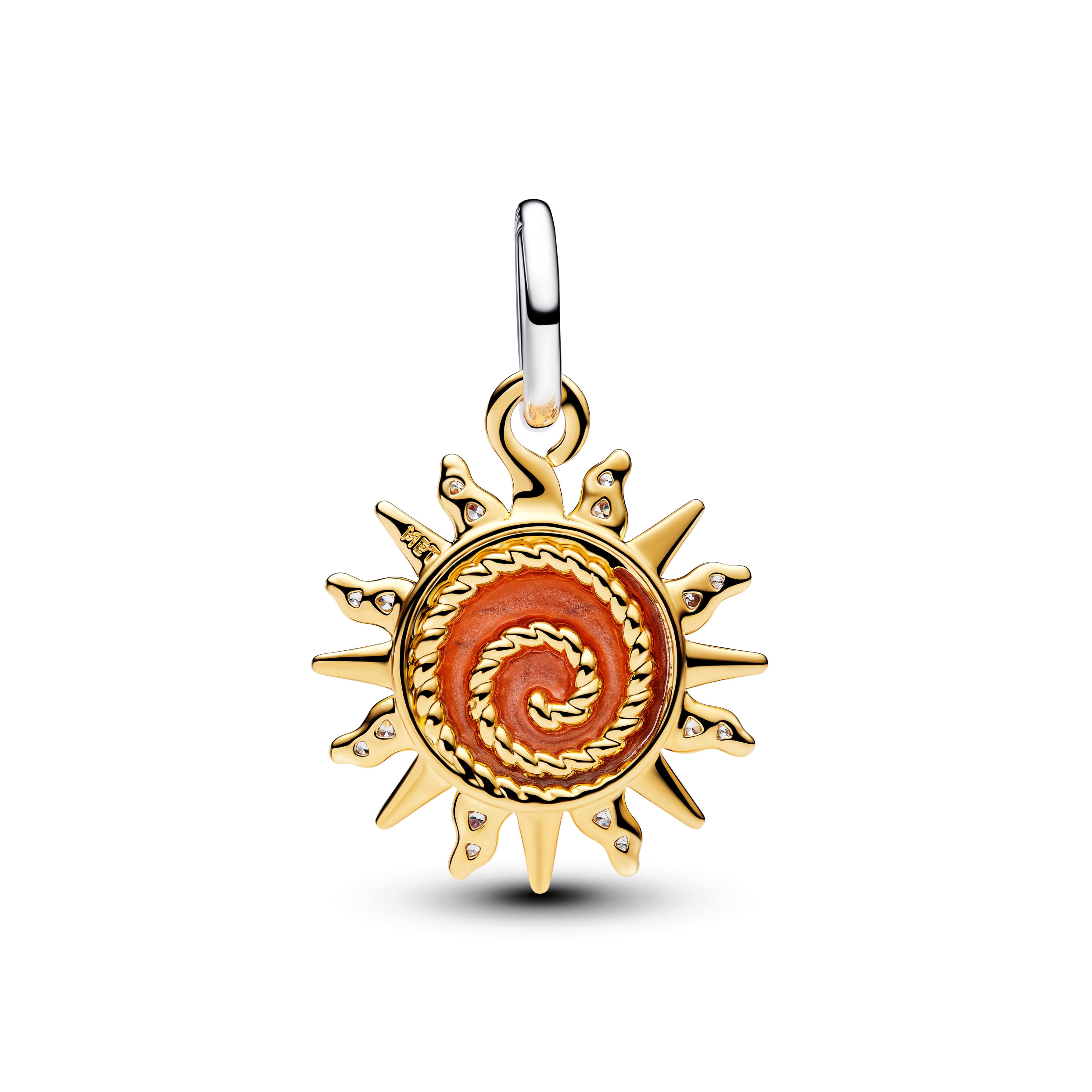 Sun Sterling Silver And 14K Gold-Plated Dangle With Clear Cubic Zirconia, White Bioresin Man-Made Mother Of Pearl, Murano Glass And Transpar