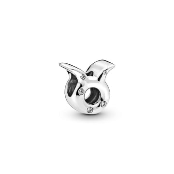 Taurus Sterling Silver Charm With Clear Cubic Zirconia