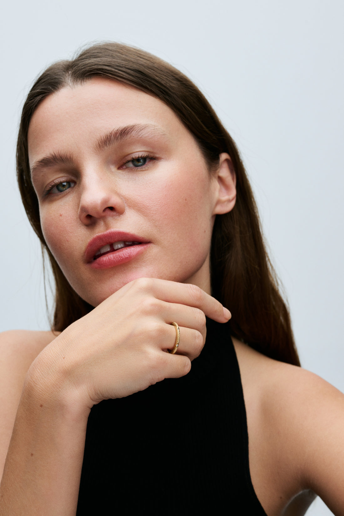 Texture 14K Gold-Plated Ring With Clear Cubic Zirconia