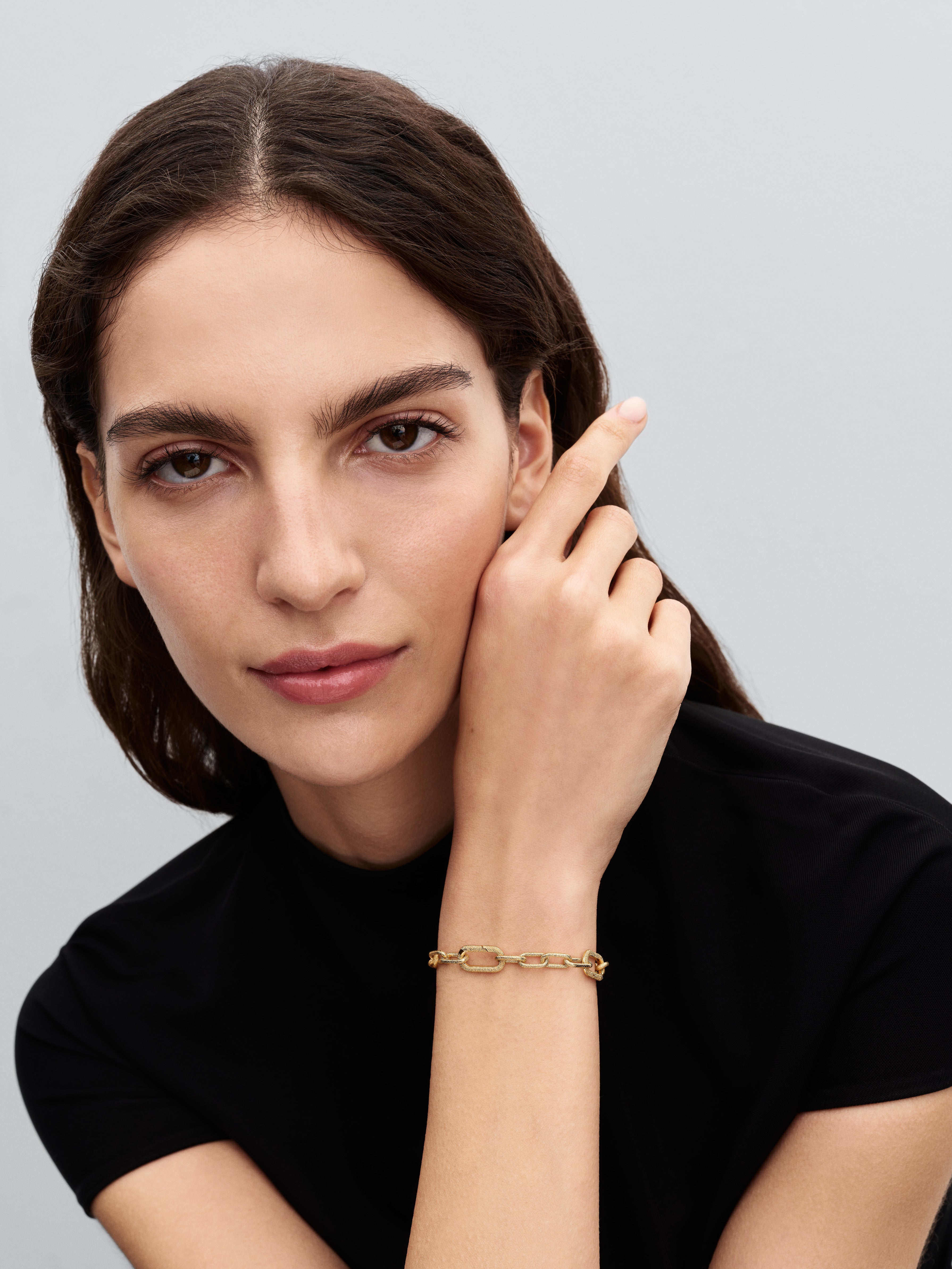 Textured 14K Gold-Plated Link Bracelet With 2 Openable Links