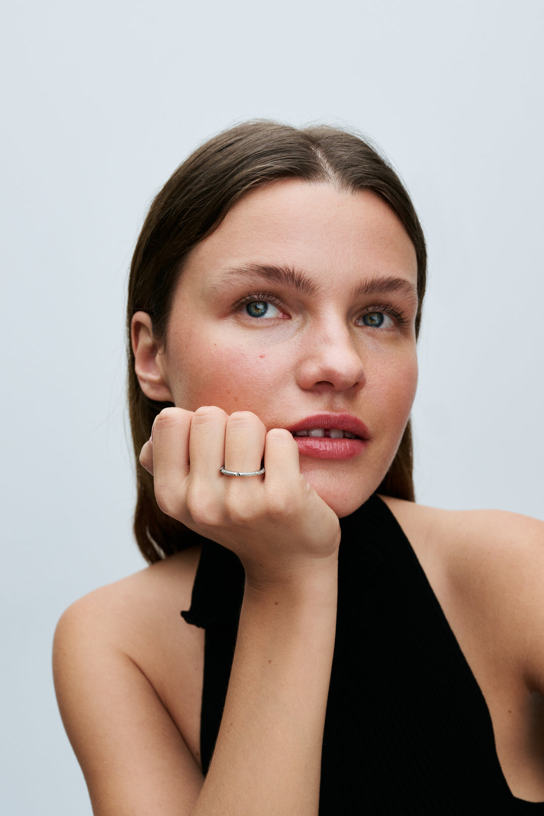 Texture Sterling Silver Ring With Clear Cubic Zirconia