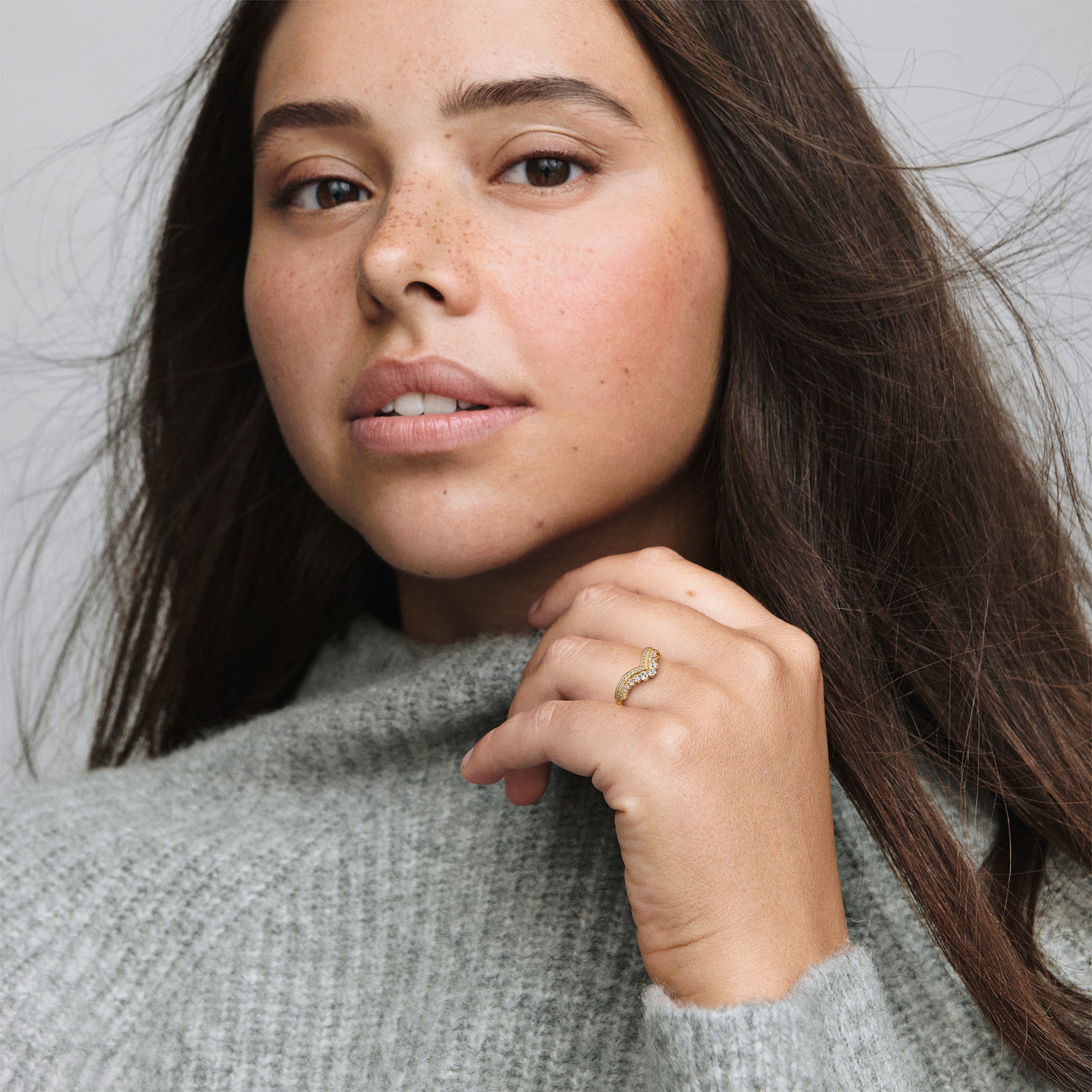 Tiara Wishbone 14K Gold-Plated Ring With Clear Cubic Zirconia