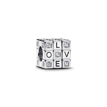 Toy Cube Sterling Silver Charm With Clear Cubic Zirconia And Red Enamel