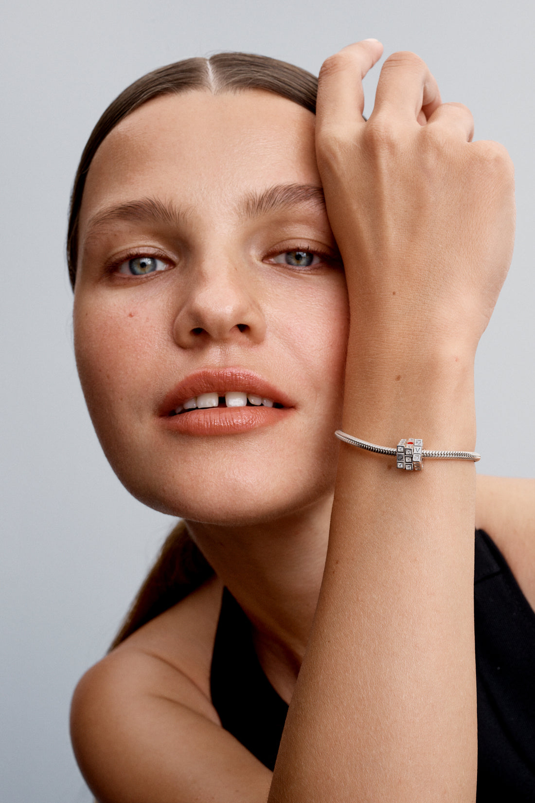 Toy Cube Sterling Silver Charm With Clear Cubic Zirconia And Red Enamel