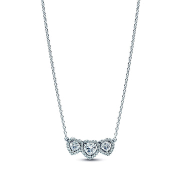 Triple Heart Sterling Silver Collier With Clear Cubic Zirconia