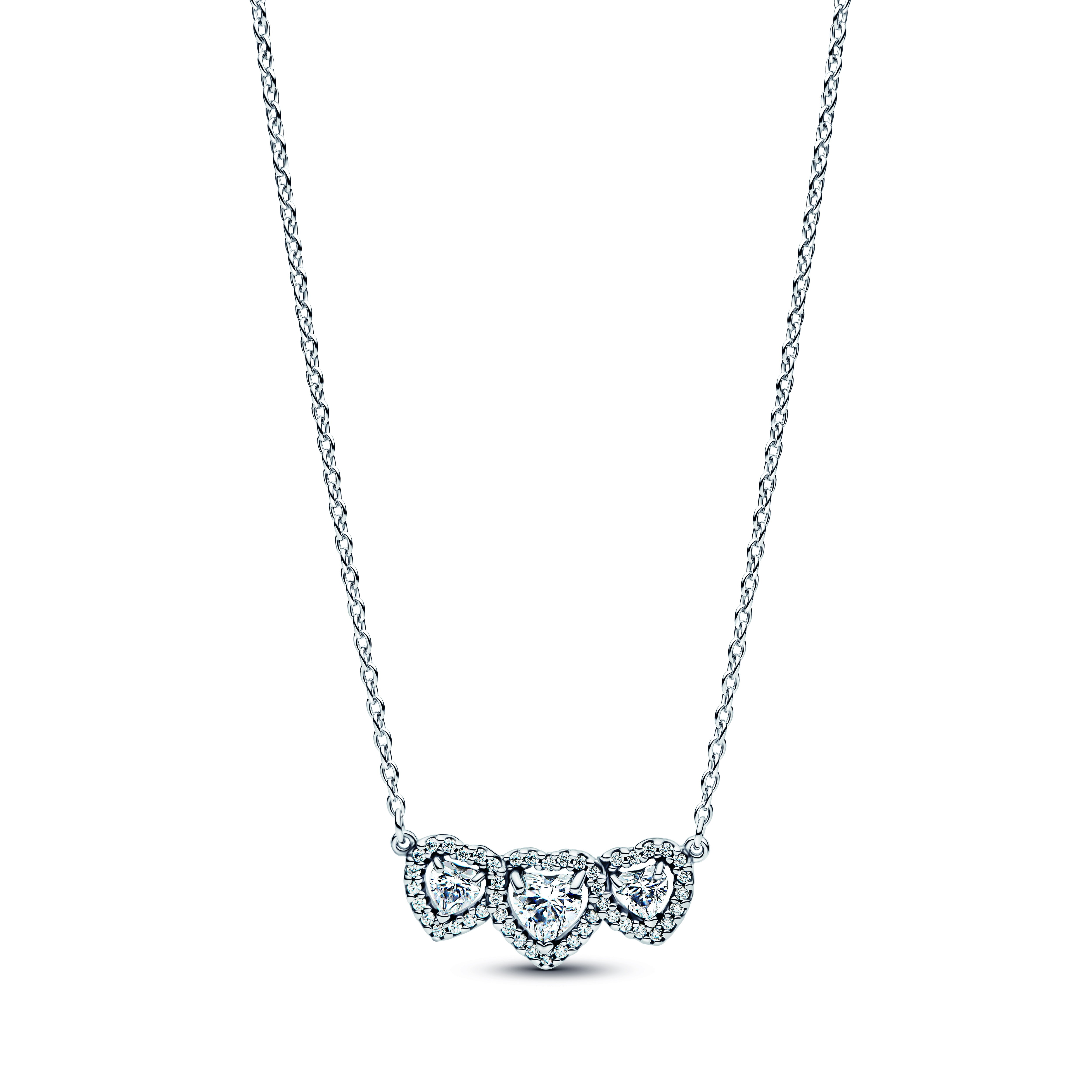 Triple Heart Sterling Silver Collier With Clear Cubic Zirconia