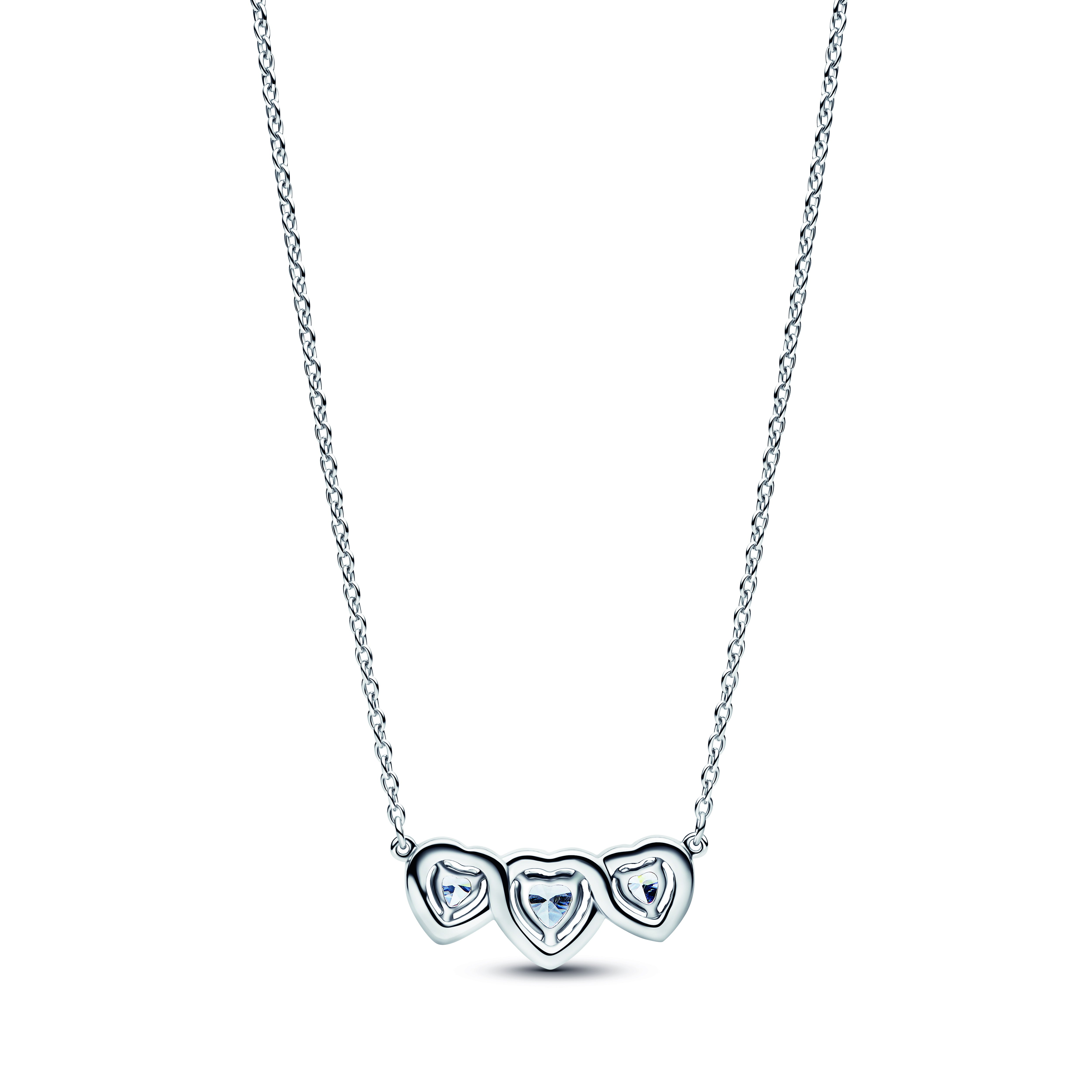 Triple Heart Sterling Silver Collier With Clear Cubic Zirconia