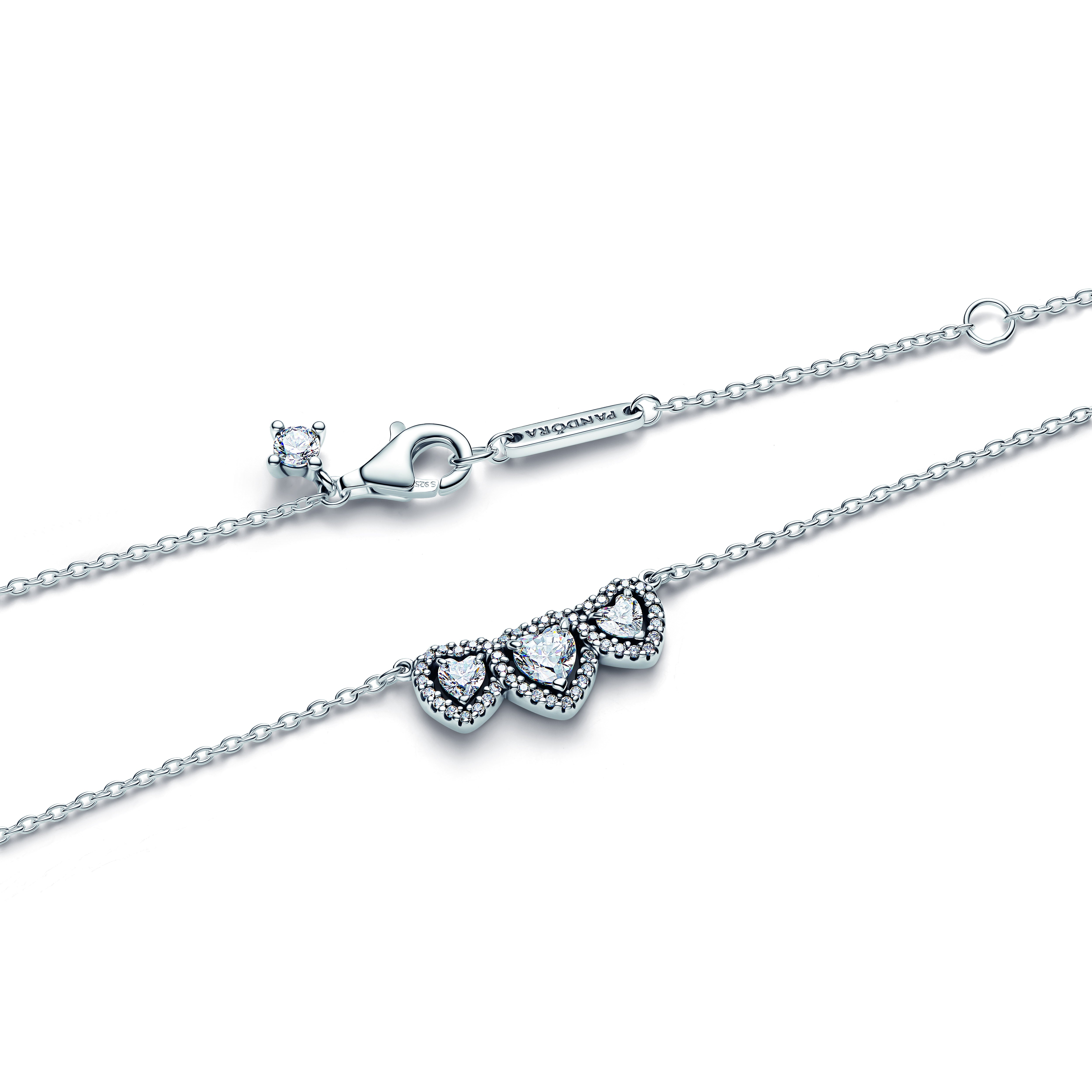 Triple Heart Sterling Silver Collier With Clear Cubic Zirconia