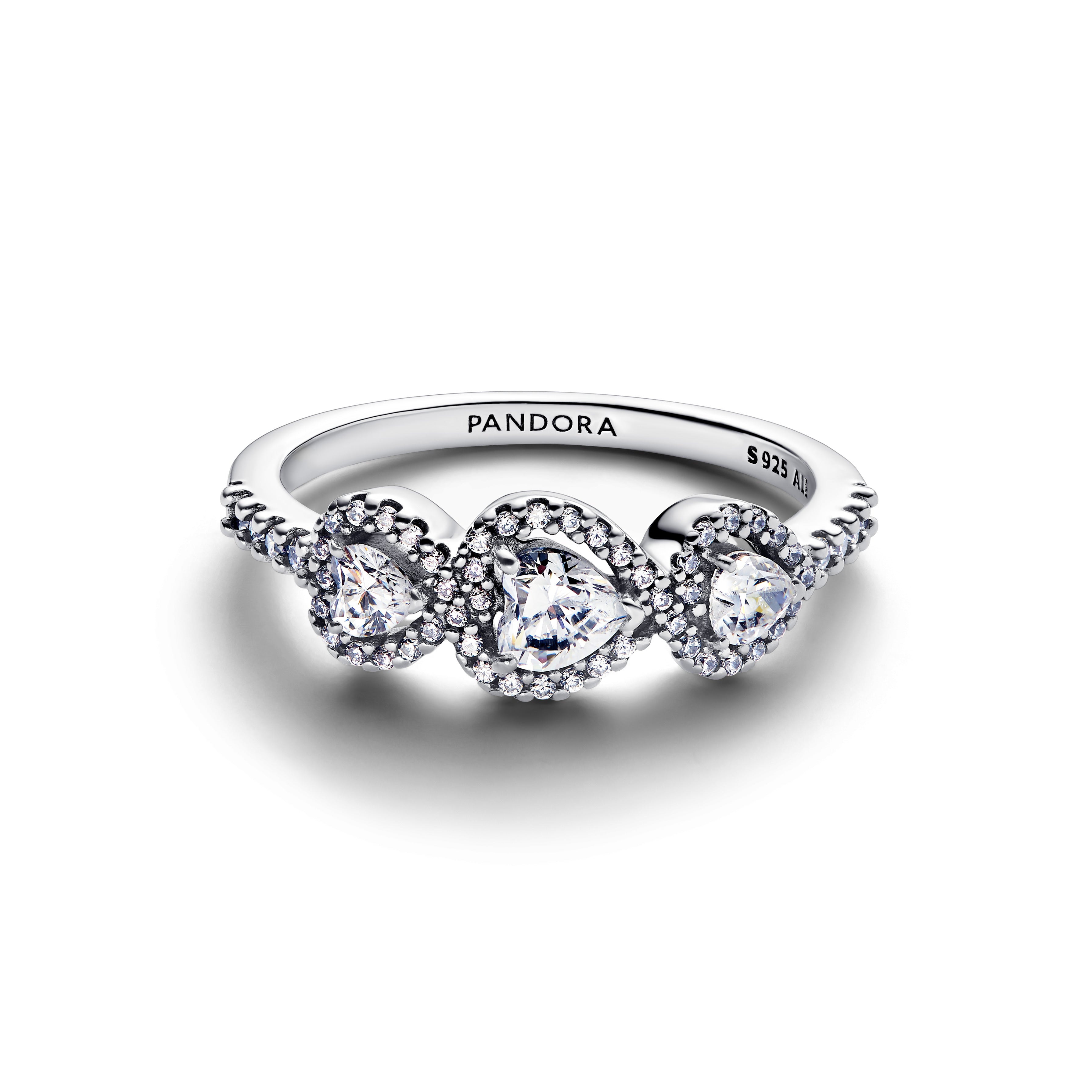 Triple Heart Sterling Silver Ring With Clear Cubic Zirconia