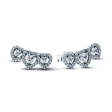 Triple Heart Sterling Silver Stud Earrings With Clear Cubic Zirconia