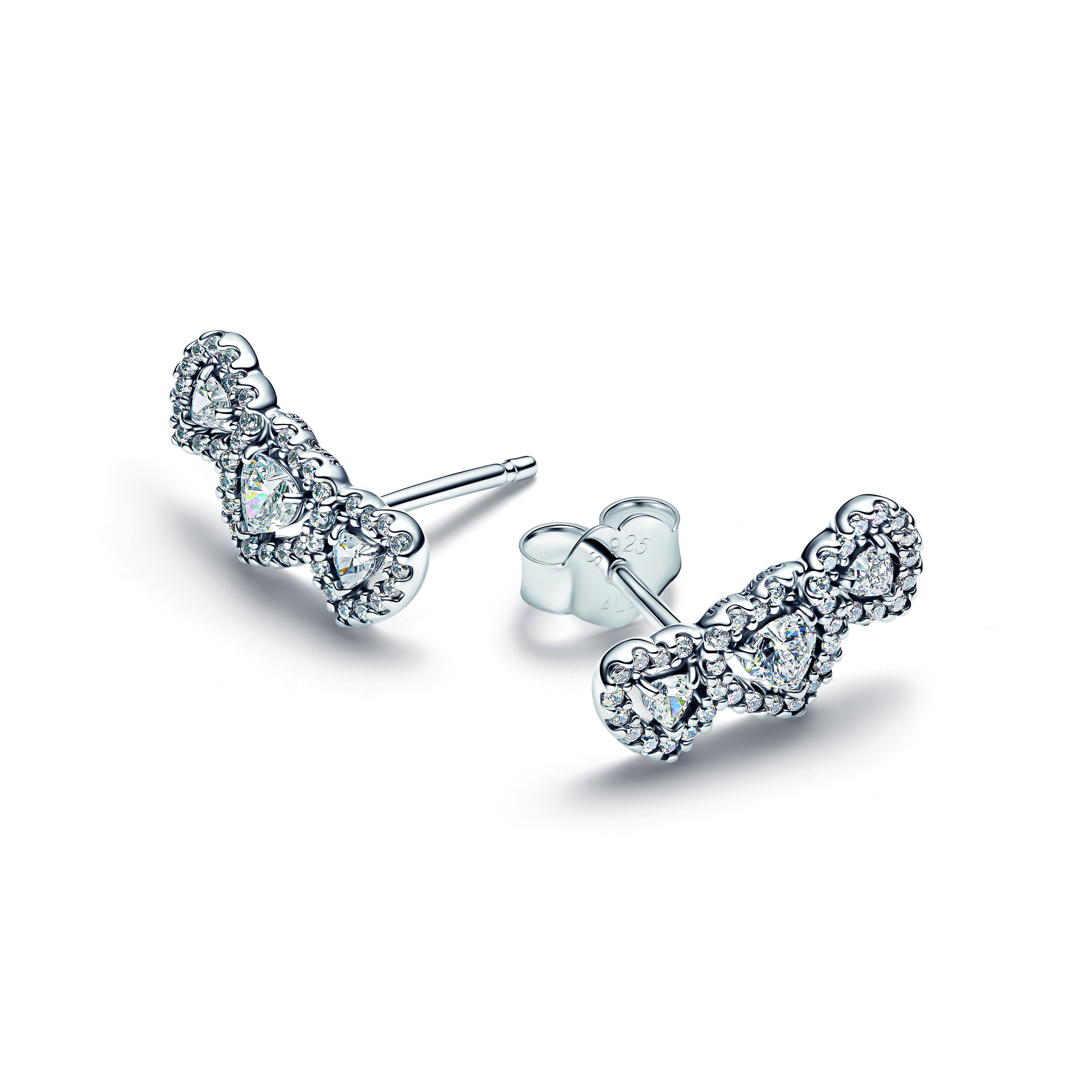 Triple Heart Sterling Silver Stud Earrings With Clear Cubic Zirconia