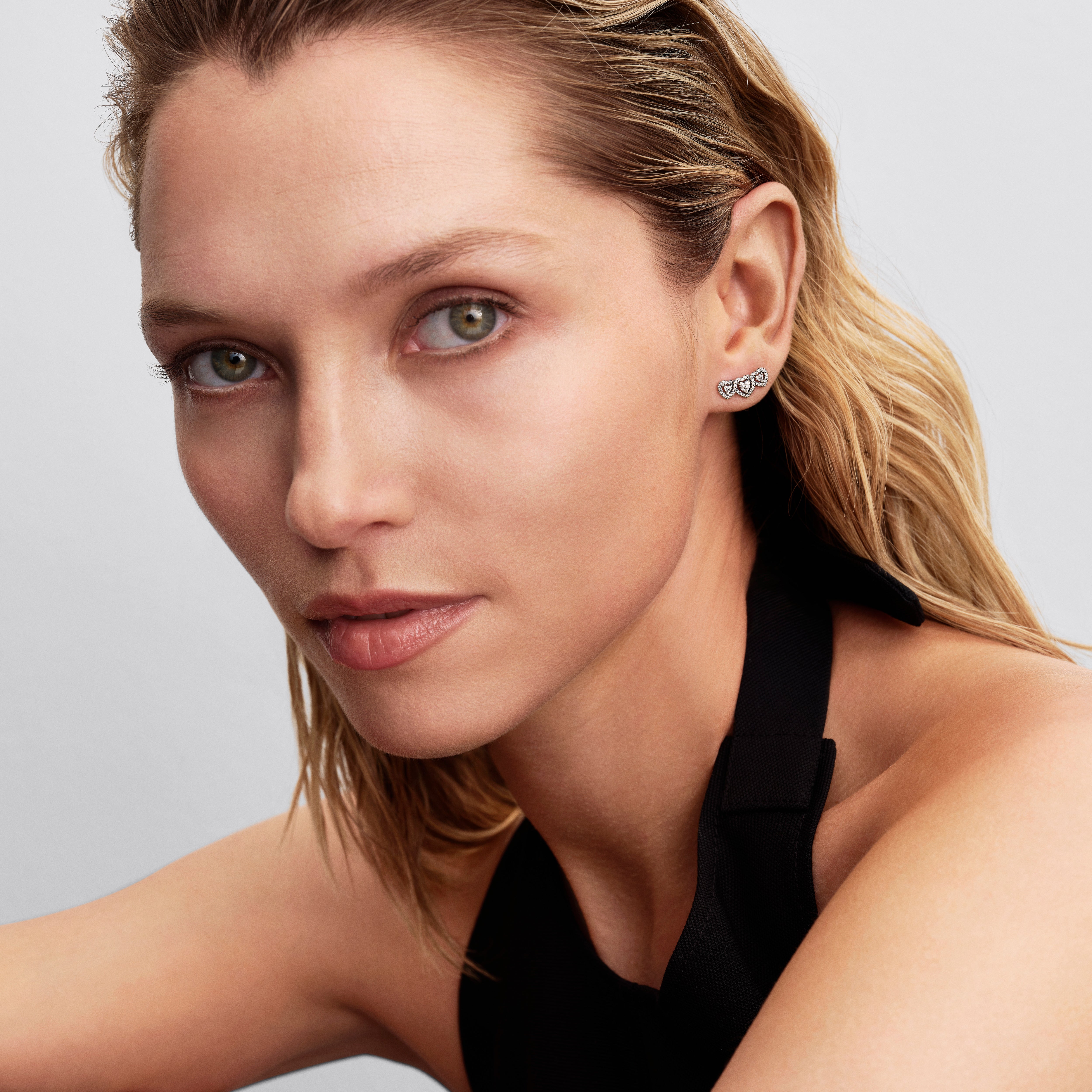 Triple Heart Sterling Silver Stud Earrings With Clear Cubic Zirconia