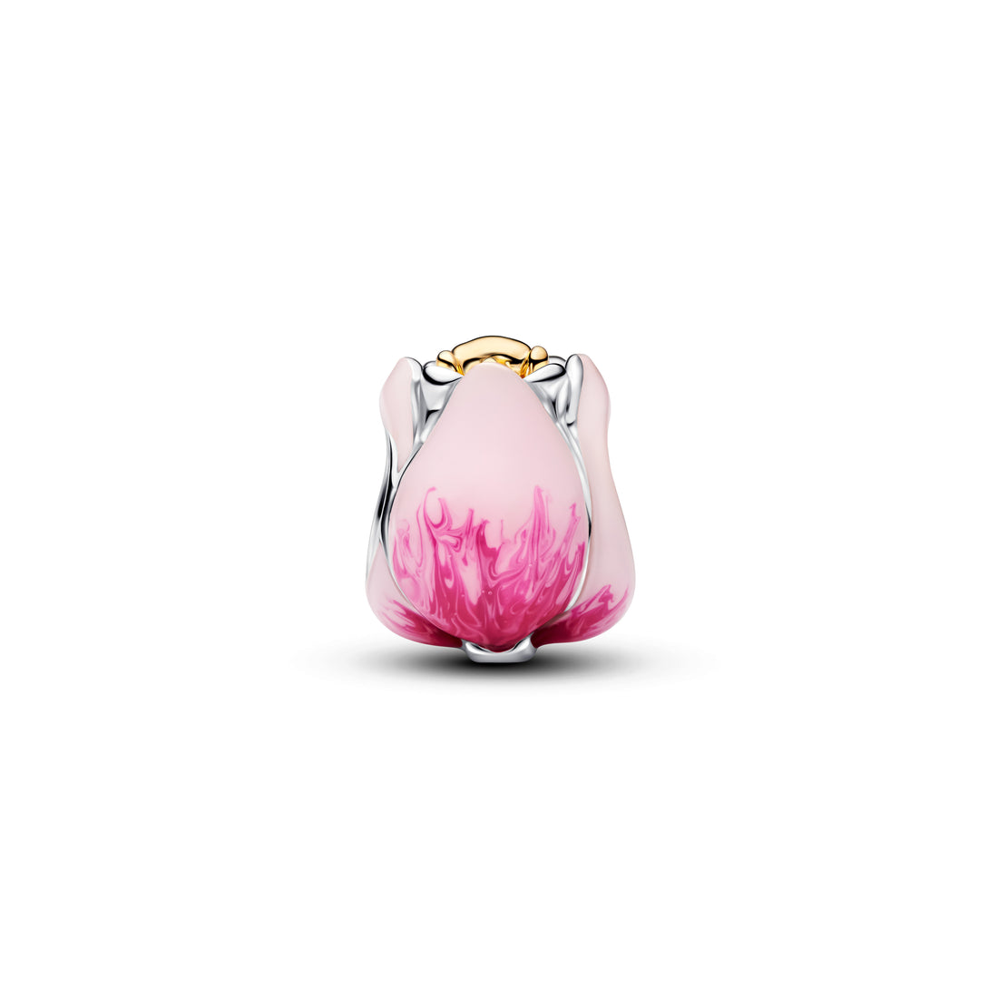 Tulip Sterling Silver And 14K Gold-Plated Charm With Royal Green Crystal And Shaded Pink Enamel