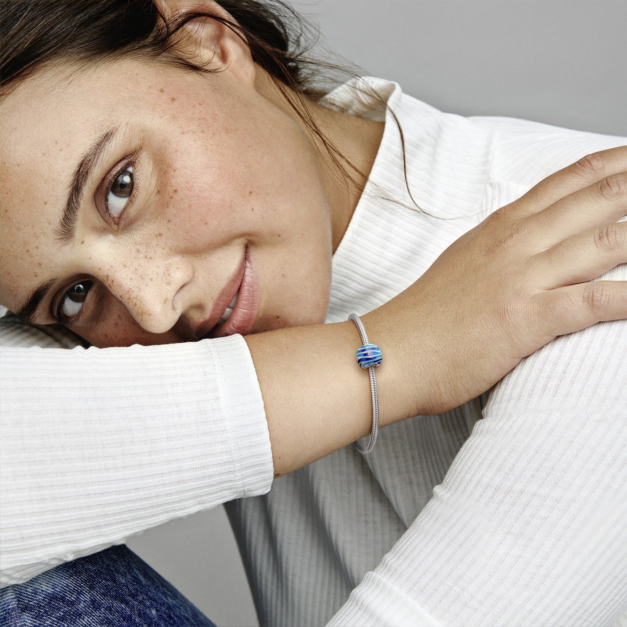 Water Silver Charm With Mixed Blue Enamel Colours