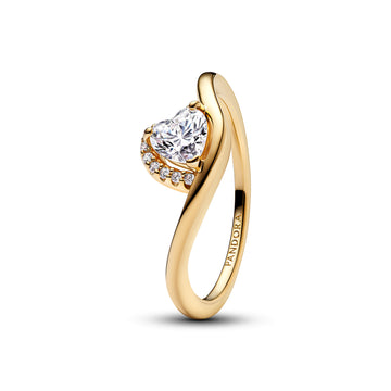 Wave Heart 14K Gold-Plated Ring With Clear Cubic Zirconia