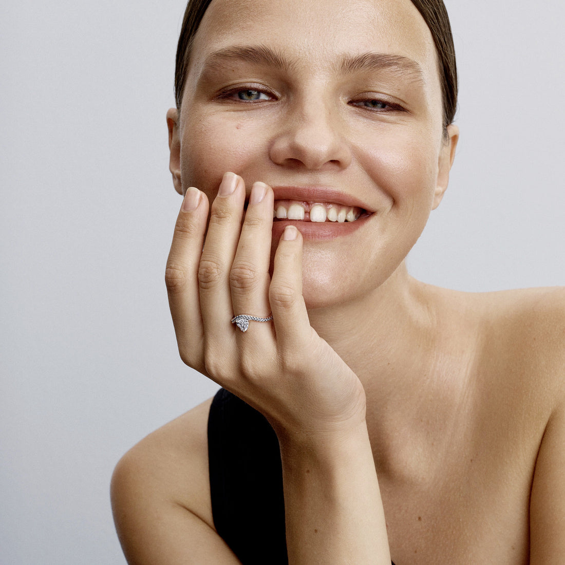 Wave Heart Sterling Silver Ring With Clear Cubic Zirconia