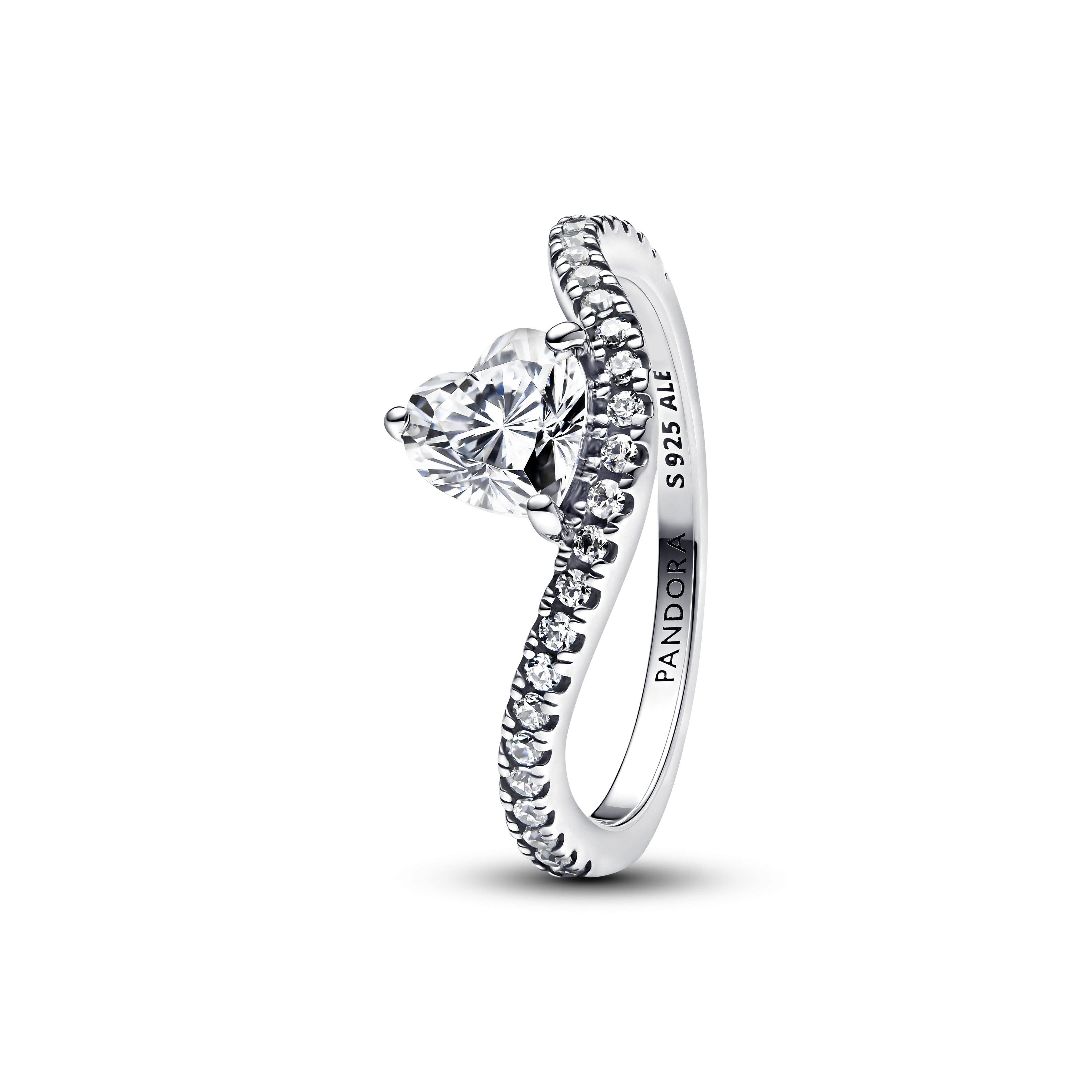 Wave Heart Sterling Silver Ring With Clear Cubic Zirconia