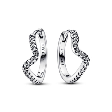 Wave Sterling Silver Hoop Earrings With Clear Cubic Zirconia