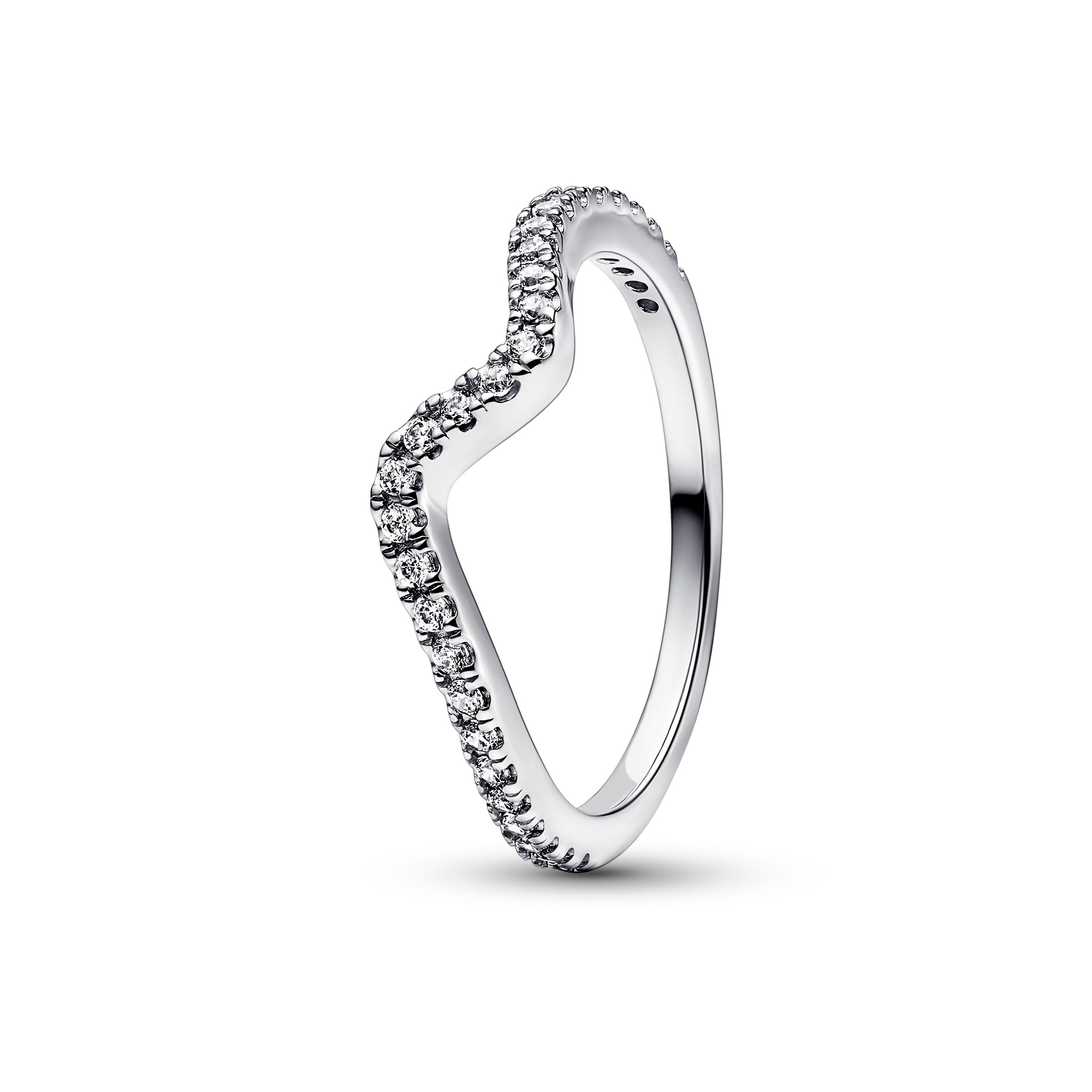 Wave Sterling Silver Ring With Clear Cubic Zirconia