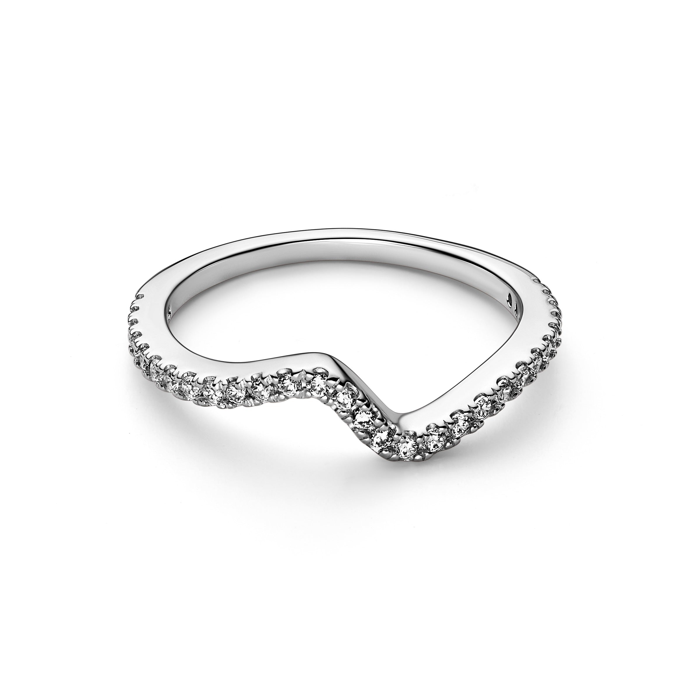 Wave Sterling Silver Ring With Clear Cubic Zirconia